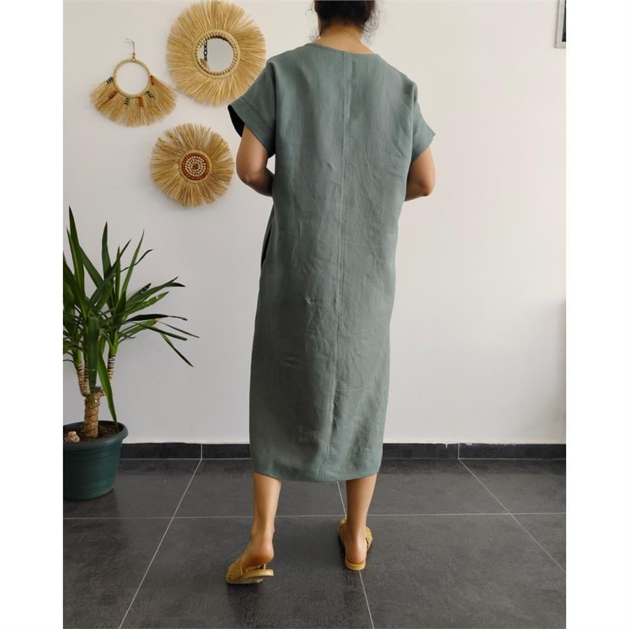 %100 Ham Keten Nefti Elbise
