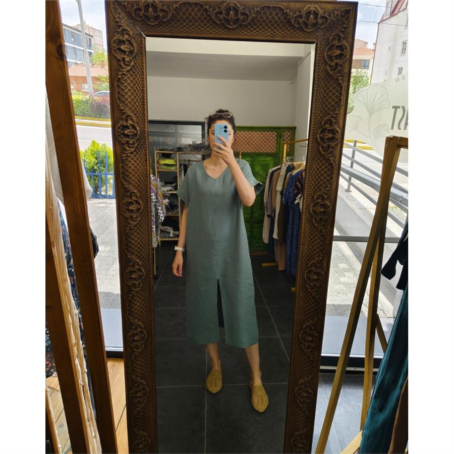 %100 Ham Keten Nefti Elbise