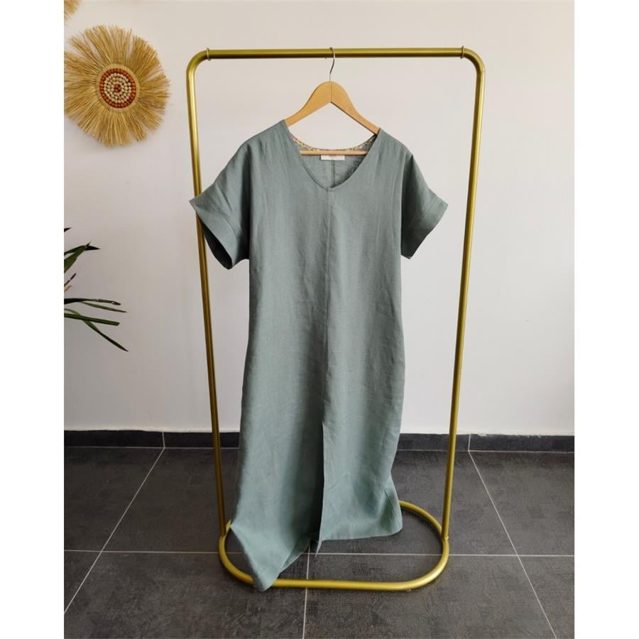 %100 Ham Keten Nefti Elbise