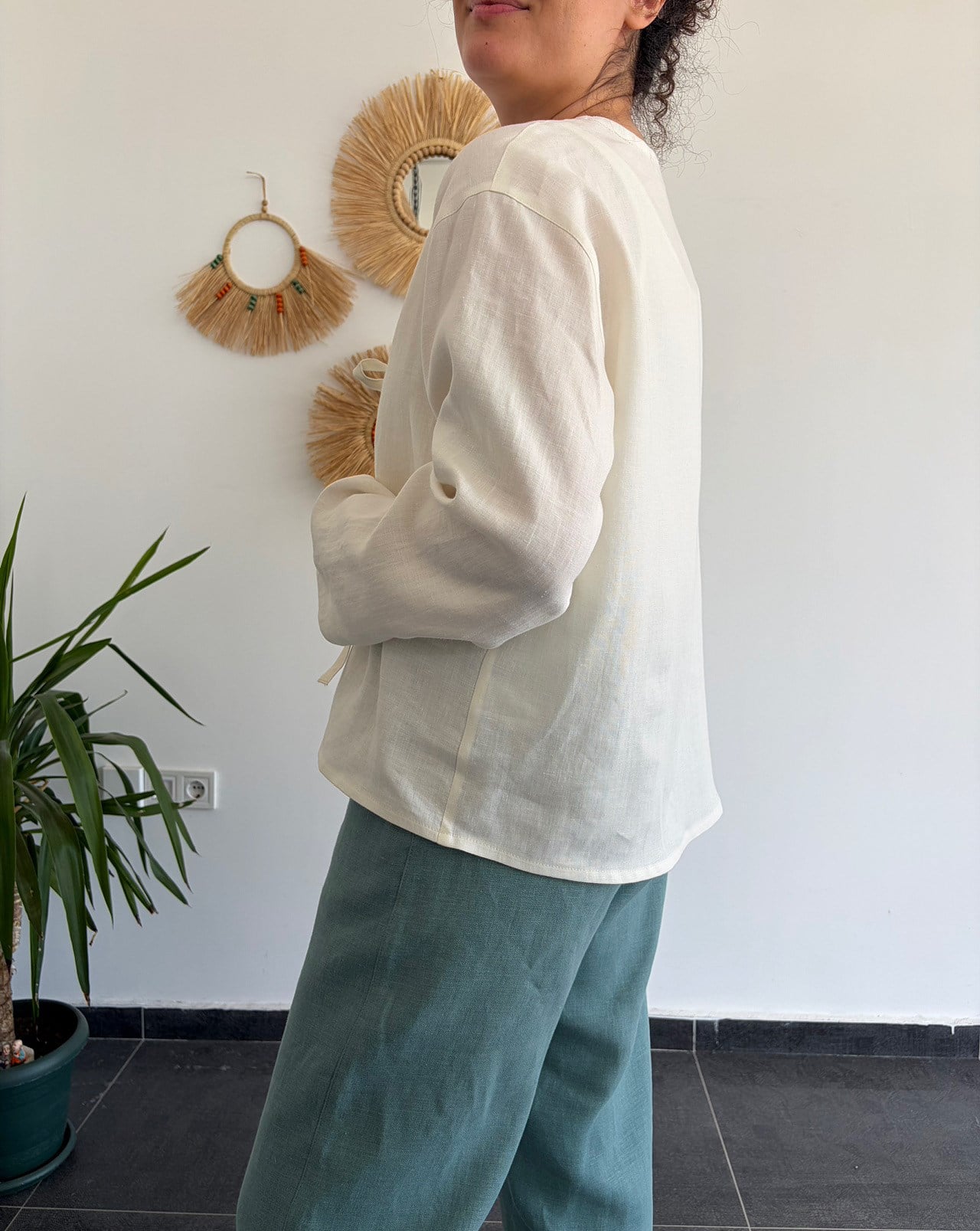 %100 Keten Ekru Kimono 