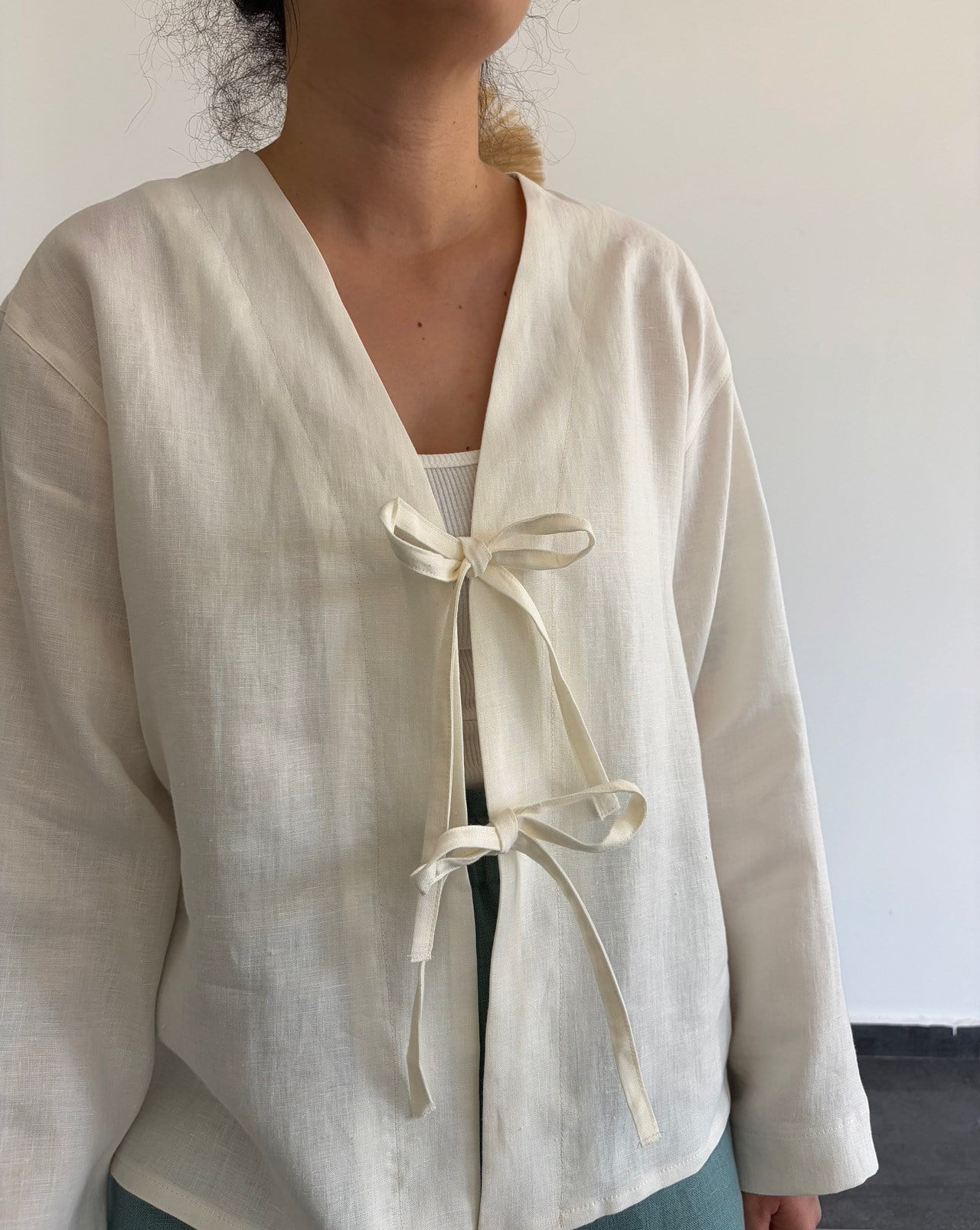 %100 Keten Ekru Kimono 