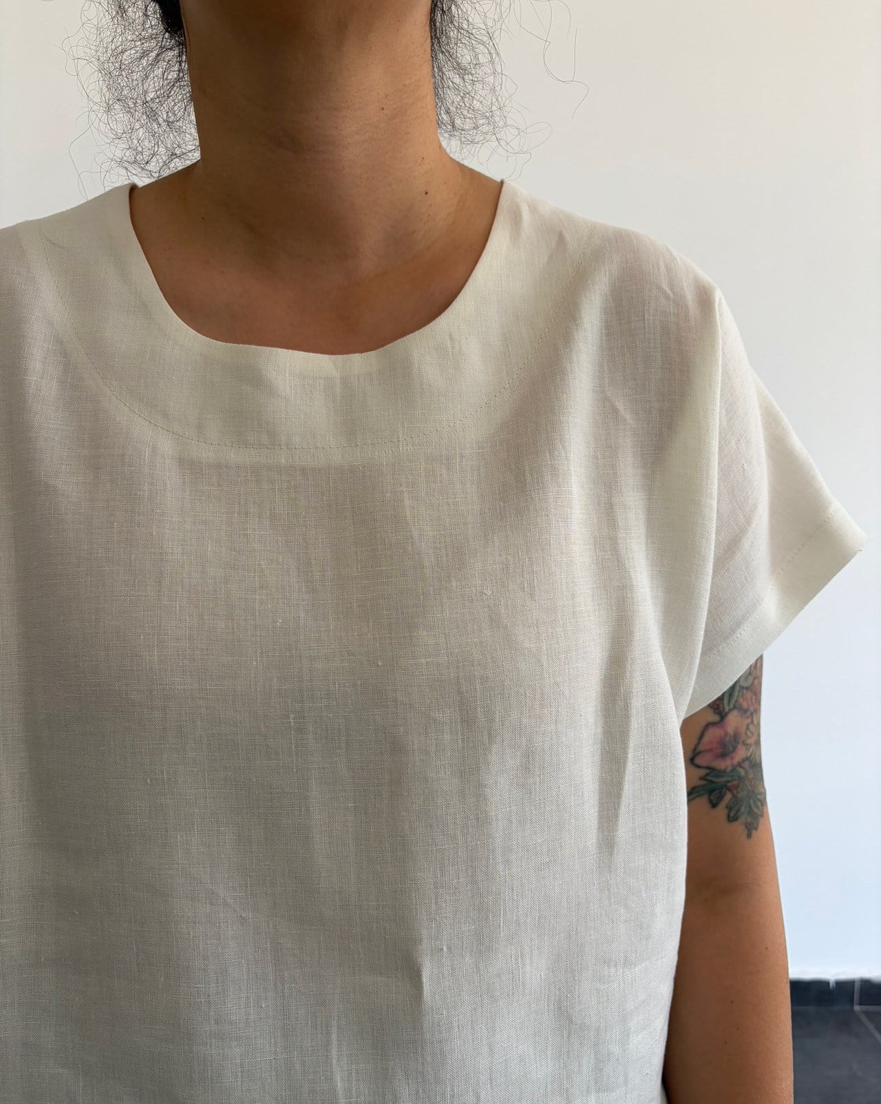 %100 Keten Ekru Oversize Bluz