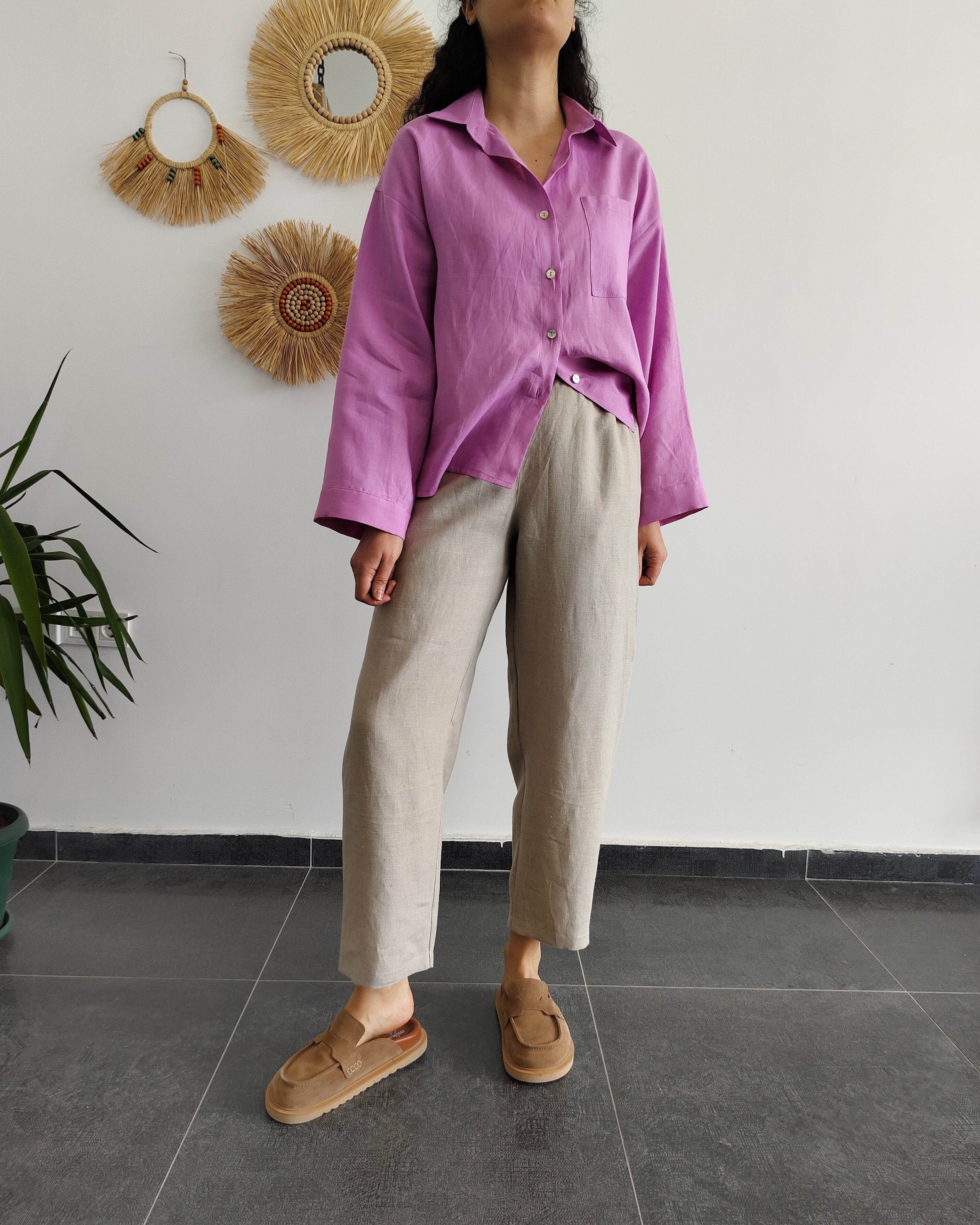 %100 Keten Natural Pantolon