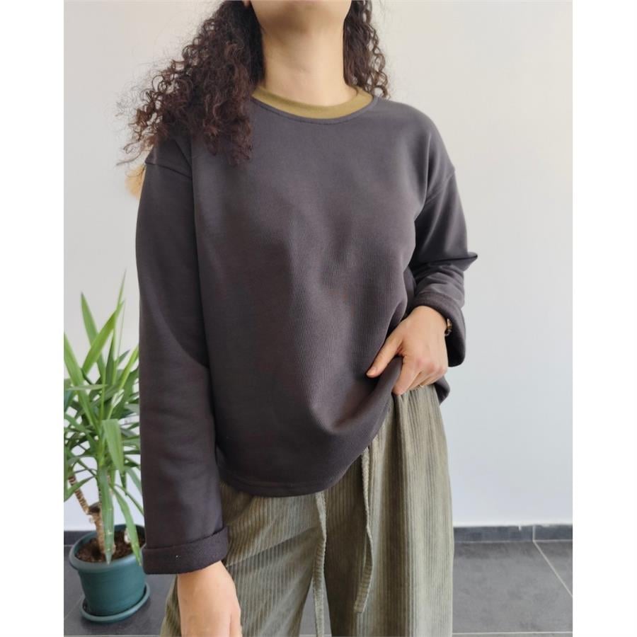 %100 Pamuk 3İp Antrasit Sweatshirt 