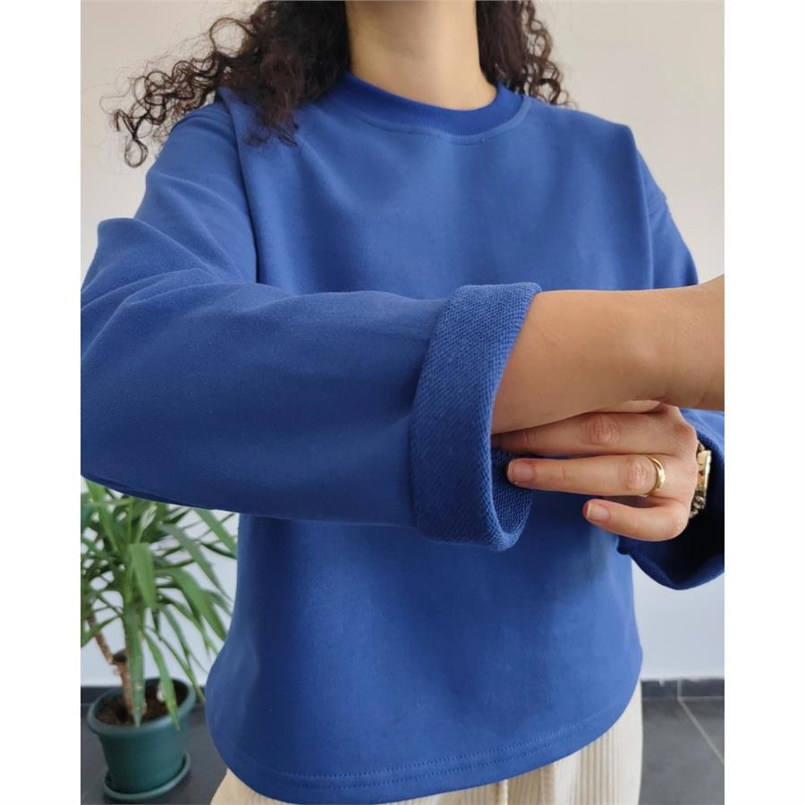 %100 Pamuk 3İp Saks Sweatshirt 
