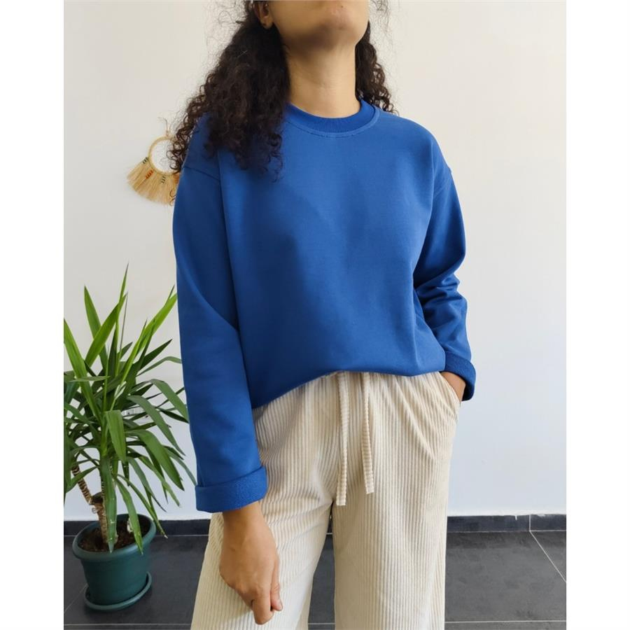 %100 Pamuk 3İp Saks Sweatshirt 