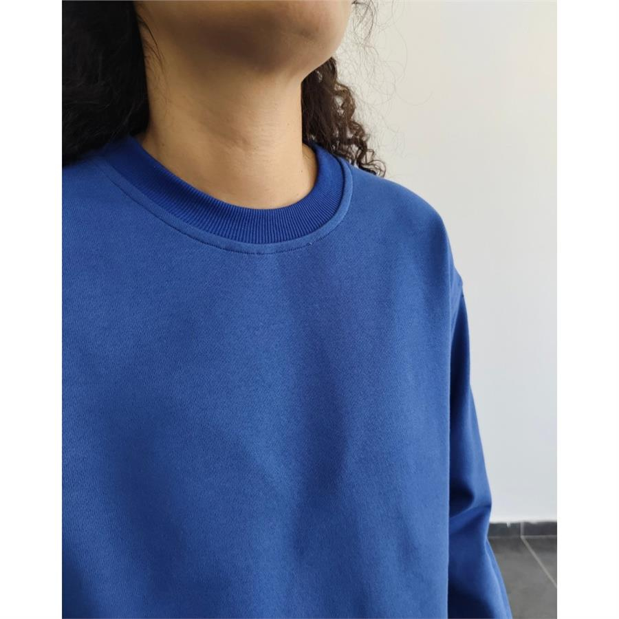 %100 Pamuk 3İp Saks Sweatshirt 