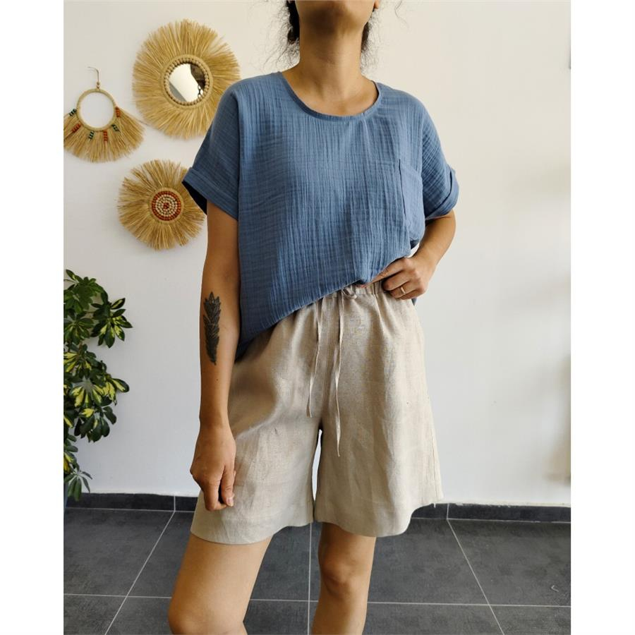 Müslin İndigo Bluz