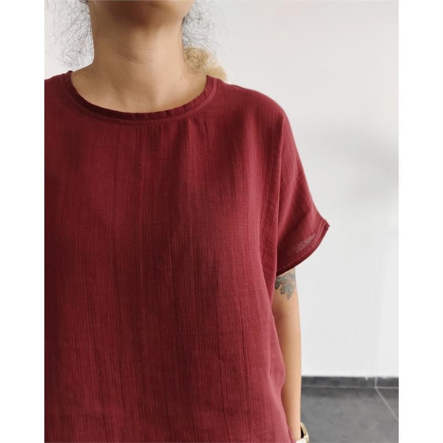 Müslin Soft Bordo Bluz