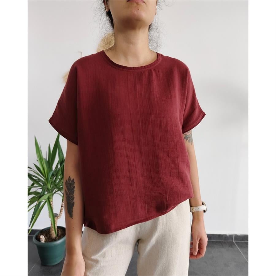 Müslin Soft Bordo Bluz