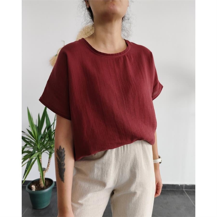 Müslin Soft Bordo Bluz
