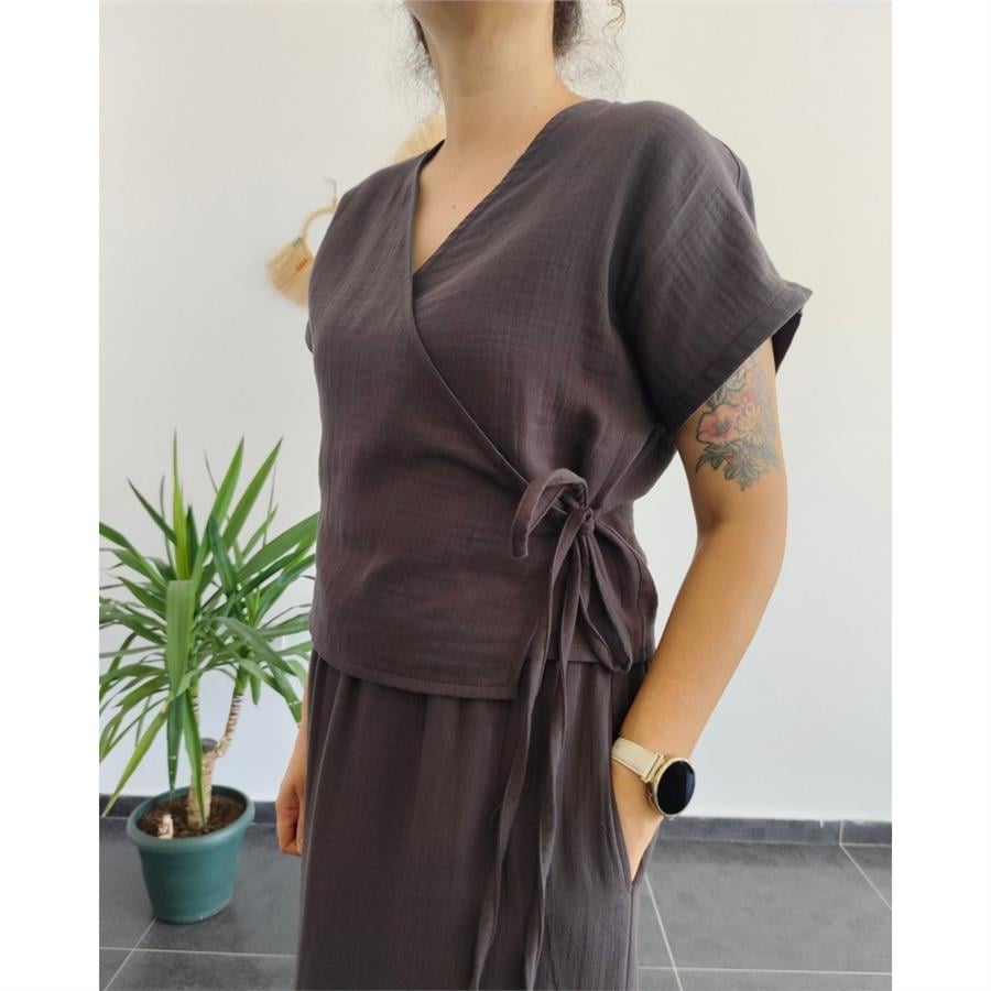Müslin Wrap Antrasit Bluz