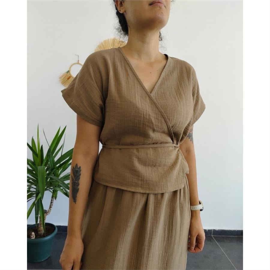 Müslin Wrap Toprak Bluz