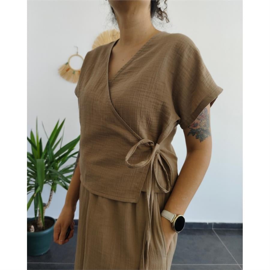 Müslin Wrap Toprak Bluz