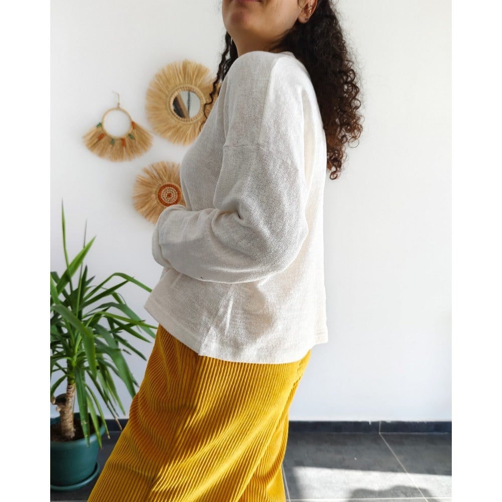 RETRO BEYAZ OVERSİZE TRİKO BLUZ