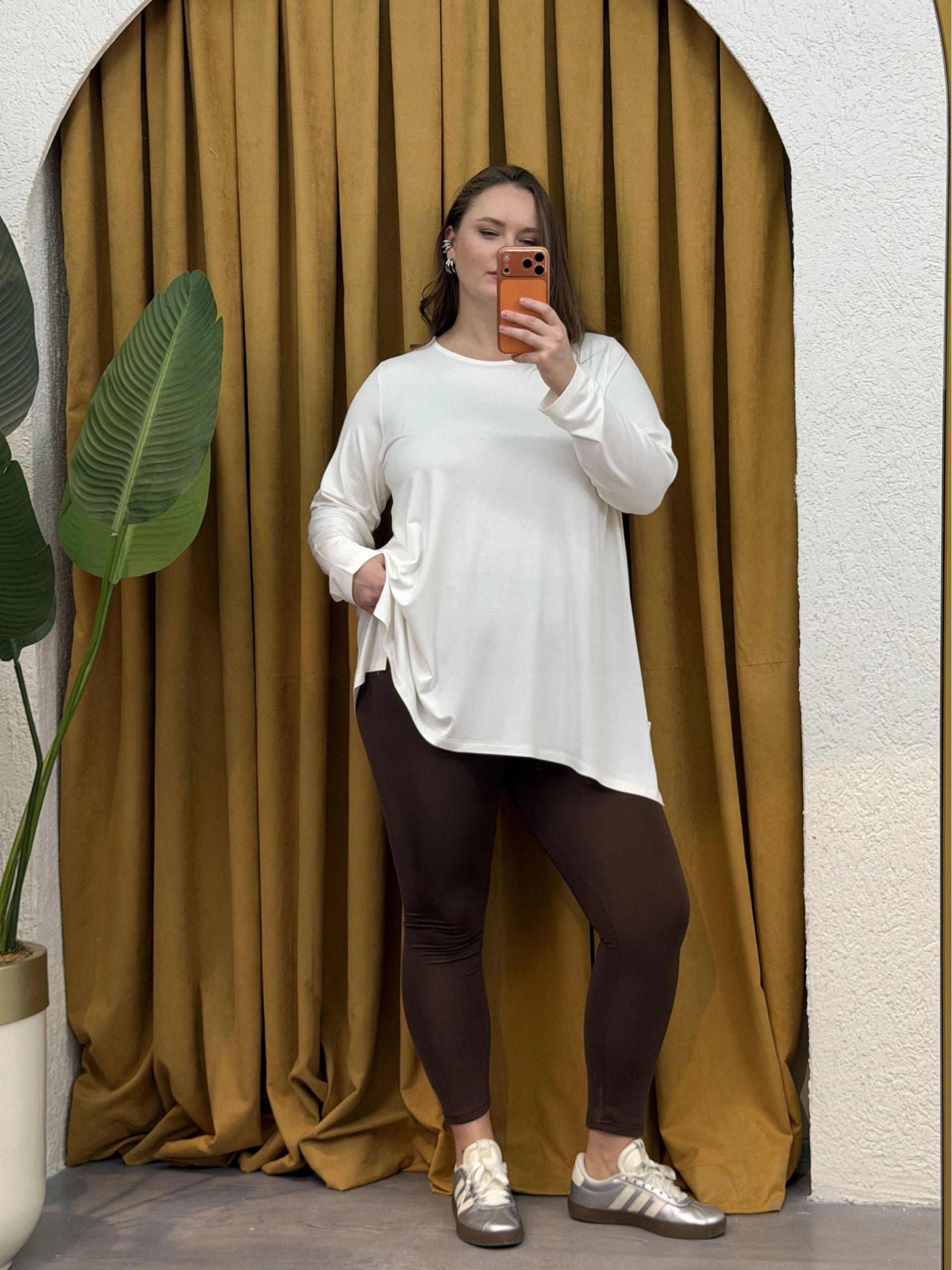 Basic Asimetrik Modal Kumaş Esnek Bluz - Beyaz