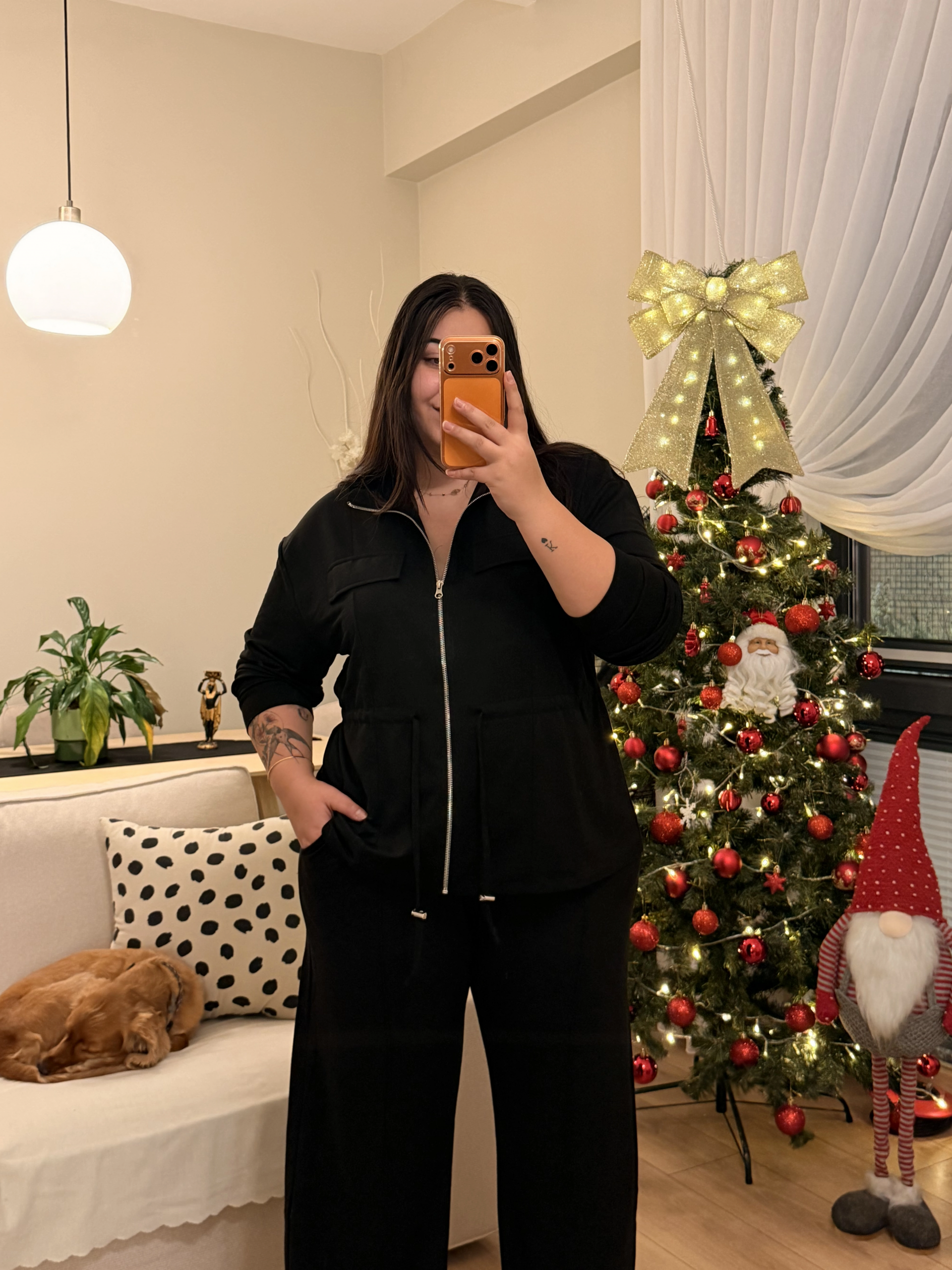 Büzgü Detaylı Cepli Modal Karışımlı Takım - Siyah