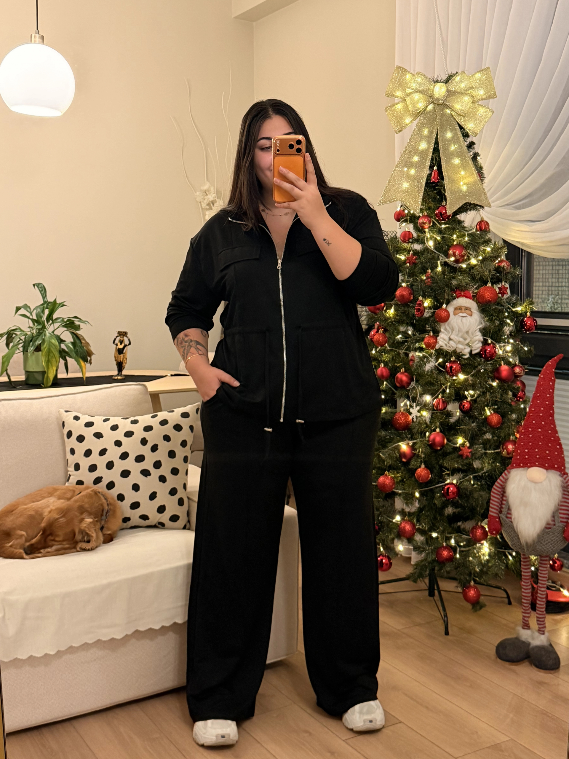 Büzgü Detaylı Cepli Modal Karışımlı Takım - Siyah