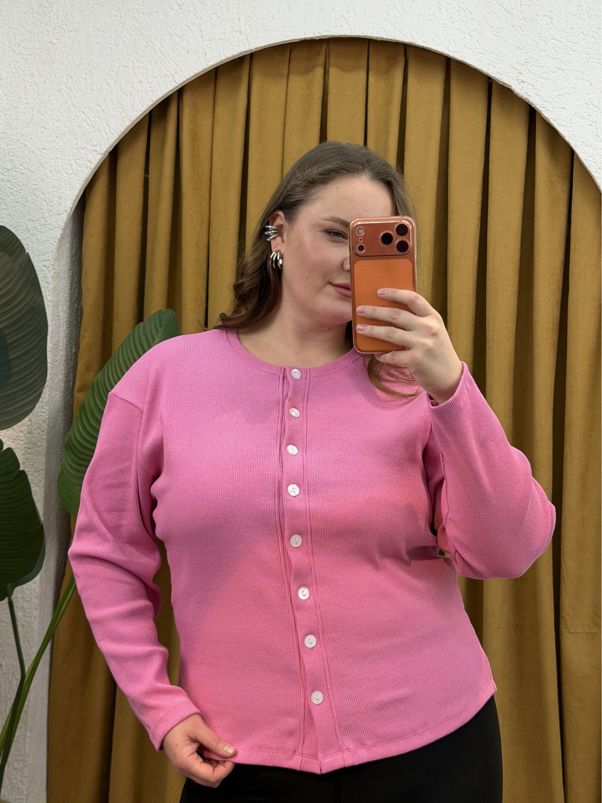 Düğmeli Basic Triko Hırka - Pembe