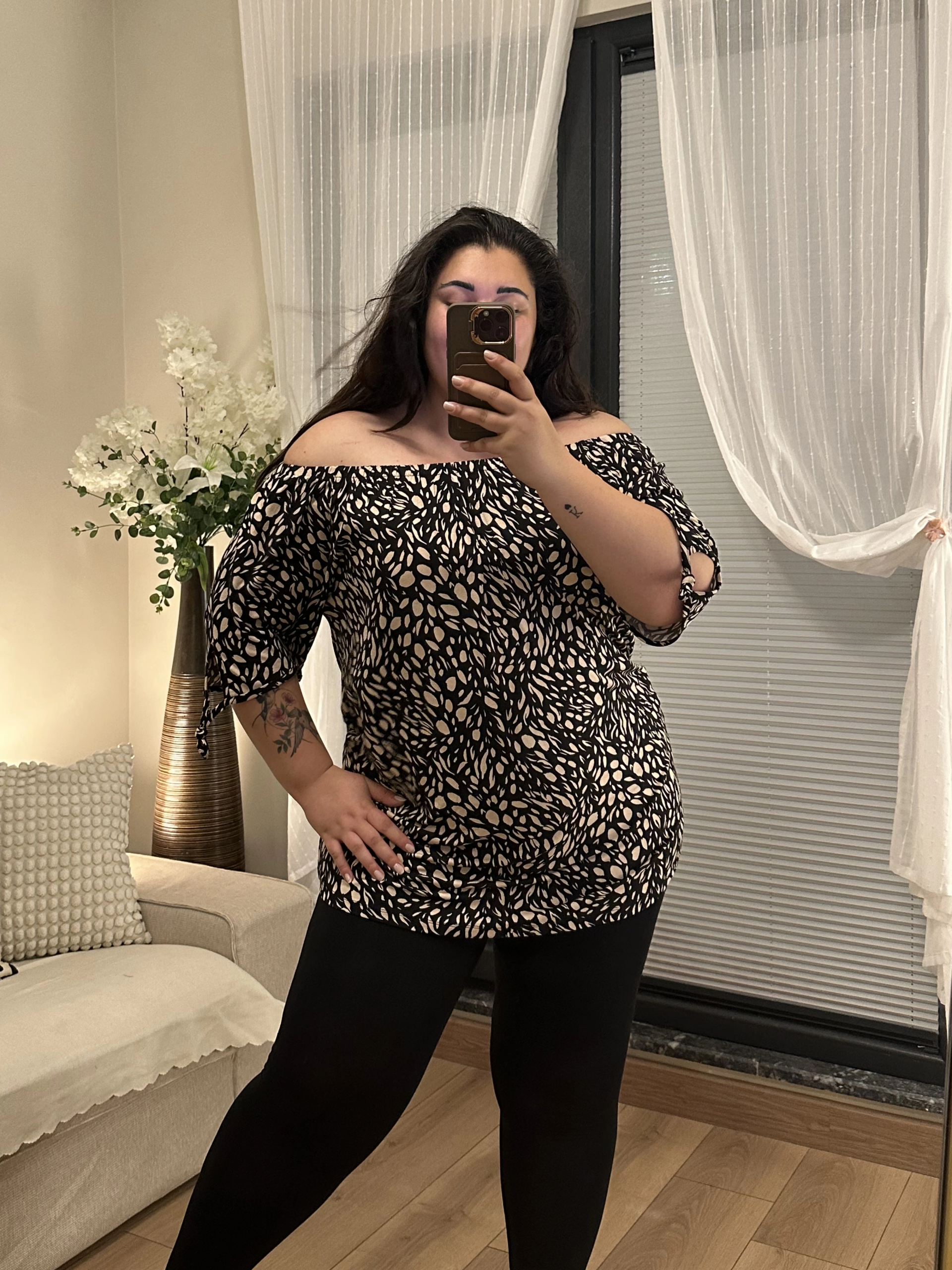 Esnek Penye Madonna Tunik Bluz - Benekli