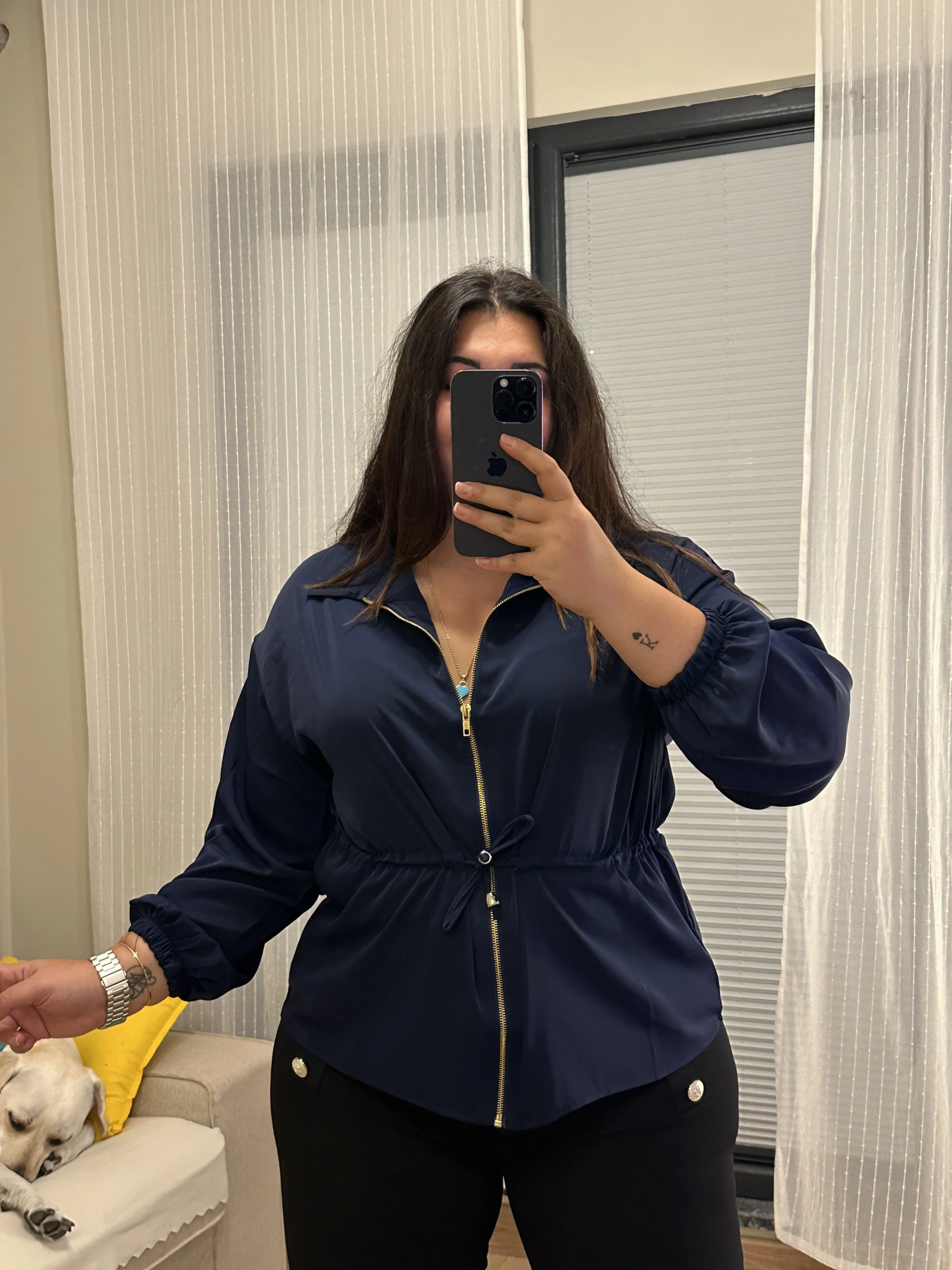 Fermuarlı Lastik Detaylı Bomber Hırka - Lacivert