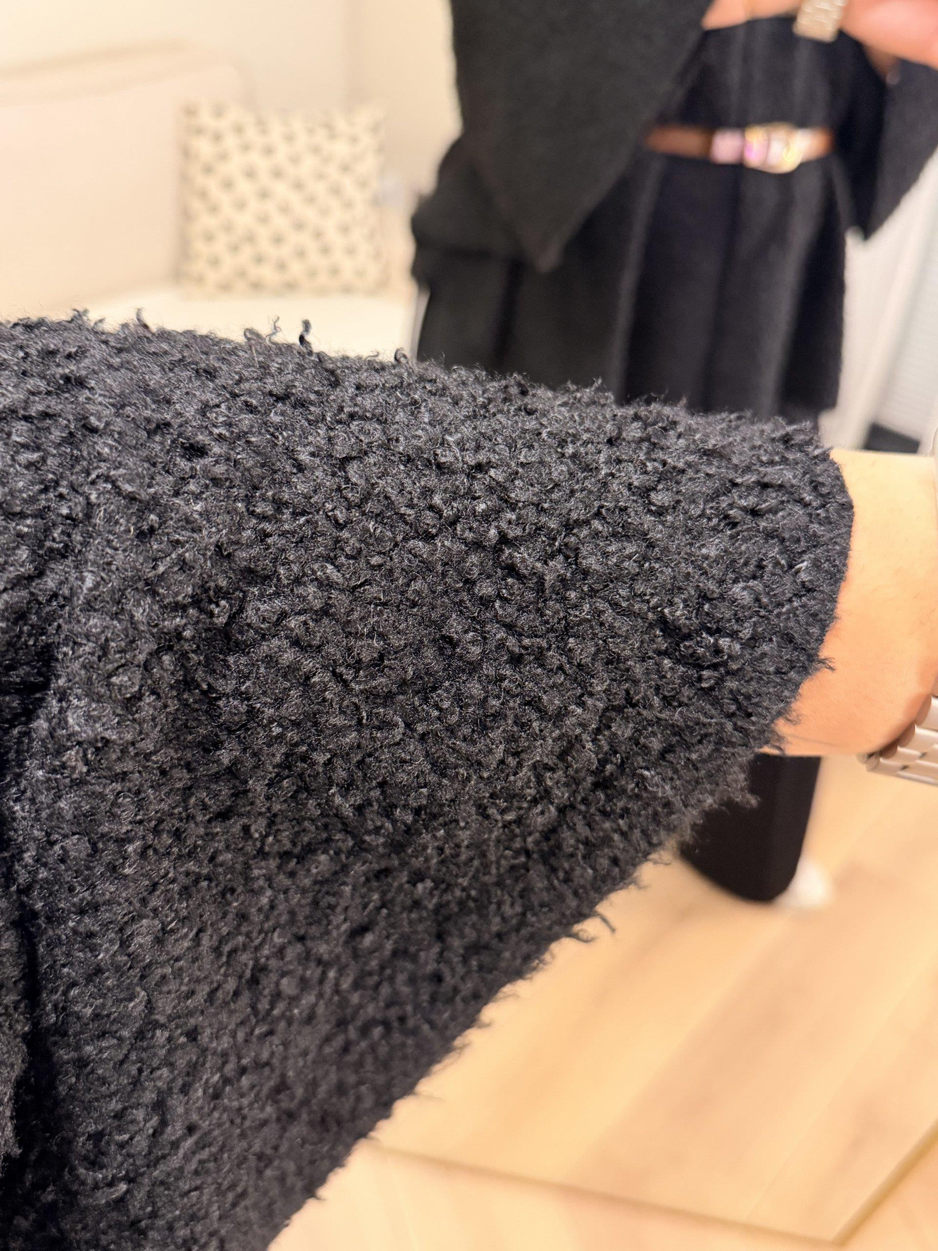 Geniş Kesim Kemerli Buklet Panço - Siyah