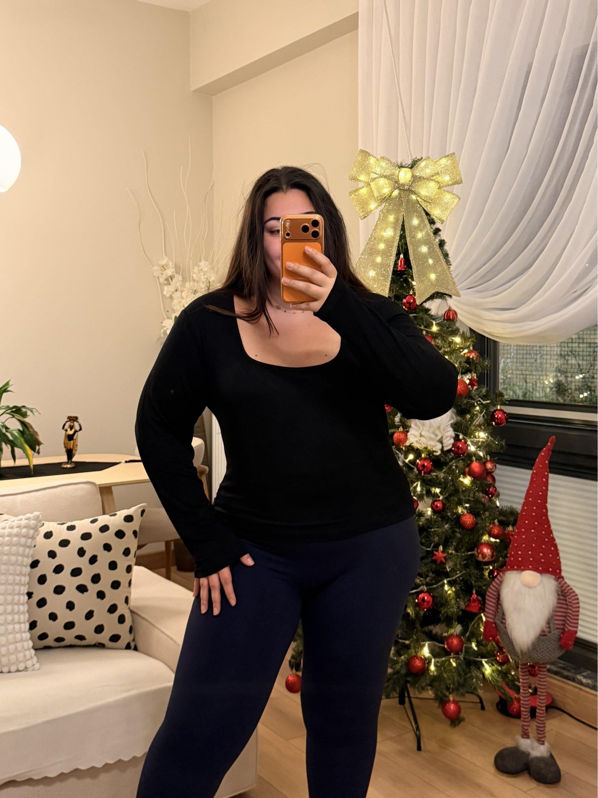 Kare Yaka Modal Karışımlı Bluz - Siyah