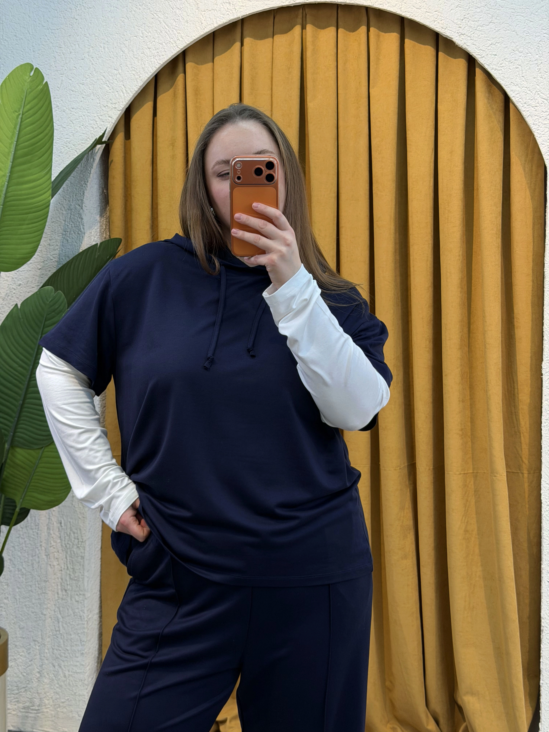 Kolları Parçalı Modal Kapüşonlu Takım - Lacivert