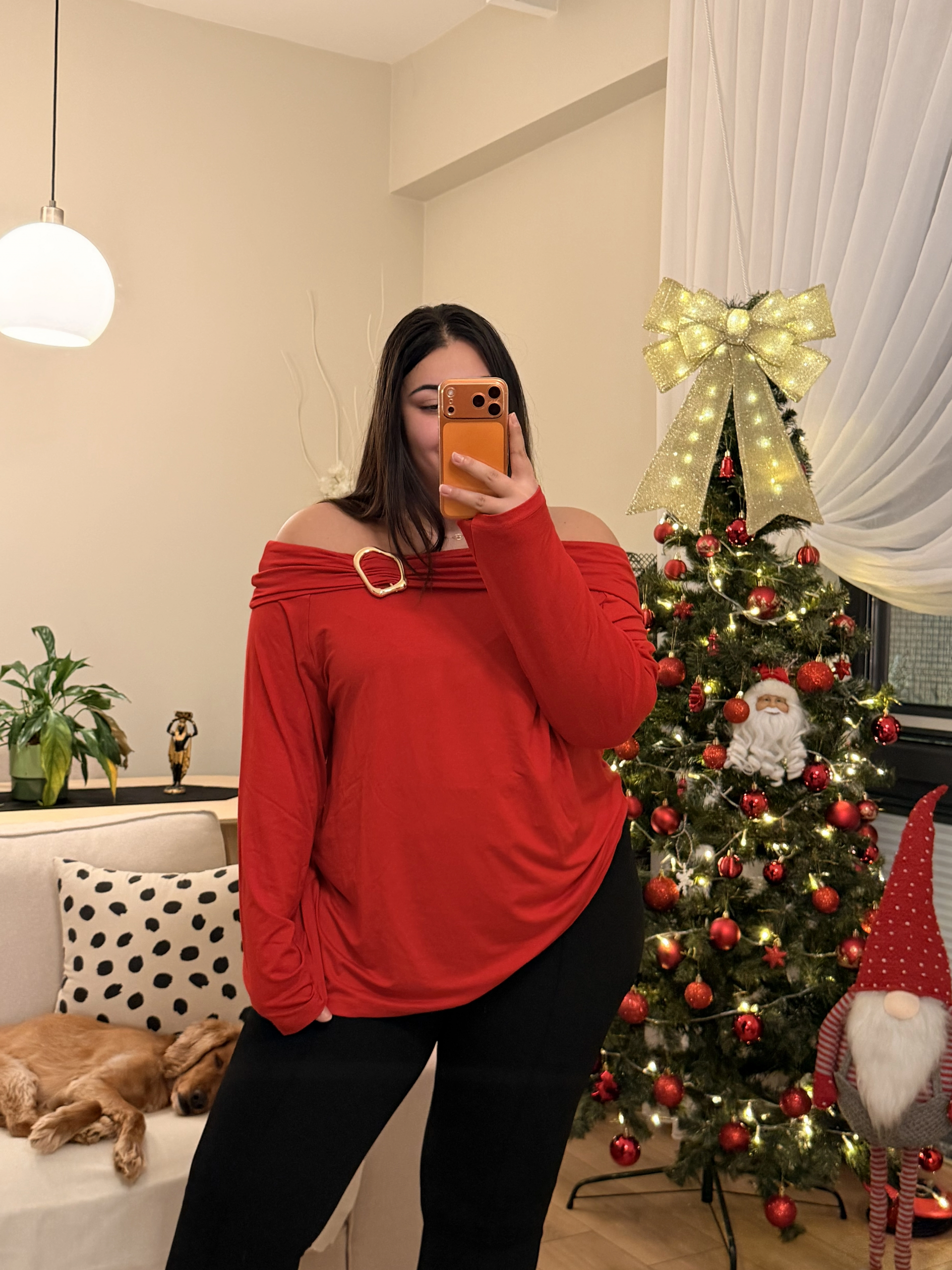 Madonna Yaka Broş Detaylı Esnek Modal Bluz - Kırmızı