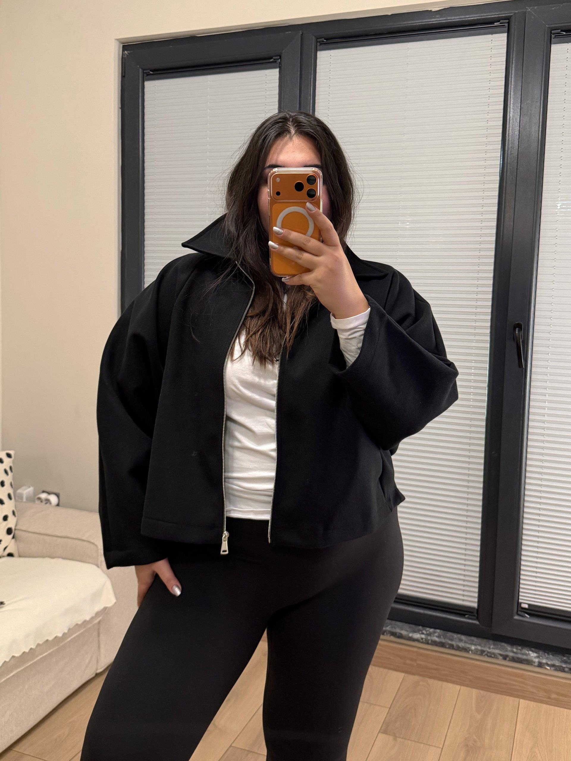 Oversize Kaşe Ceket - Siyah