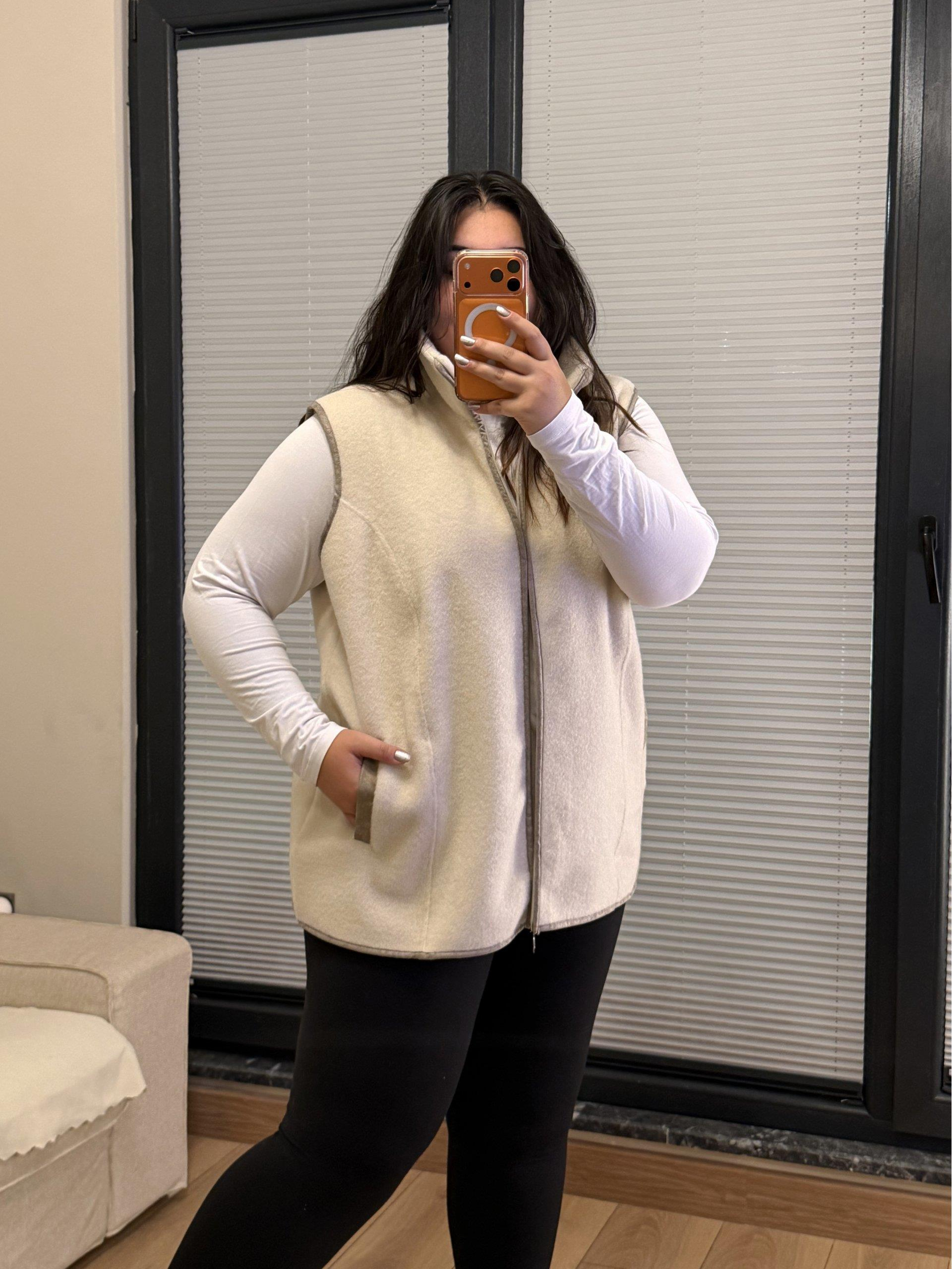 Oversize Premium Buklet Kumaş Yelek - Ekruu