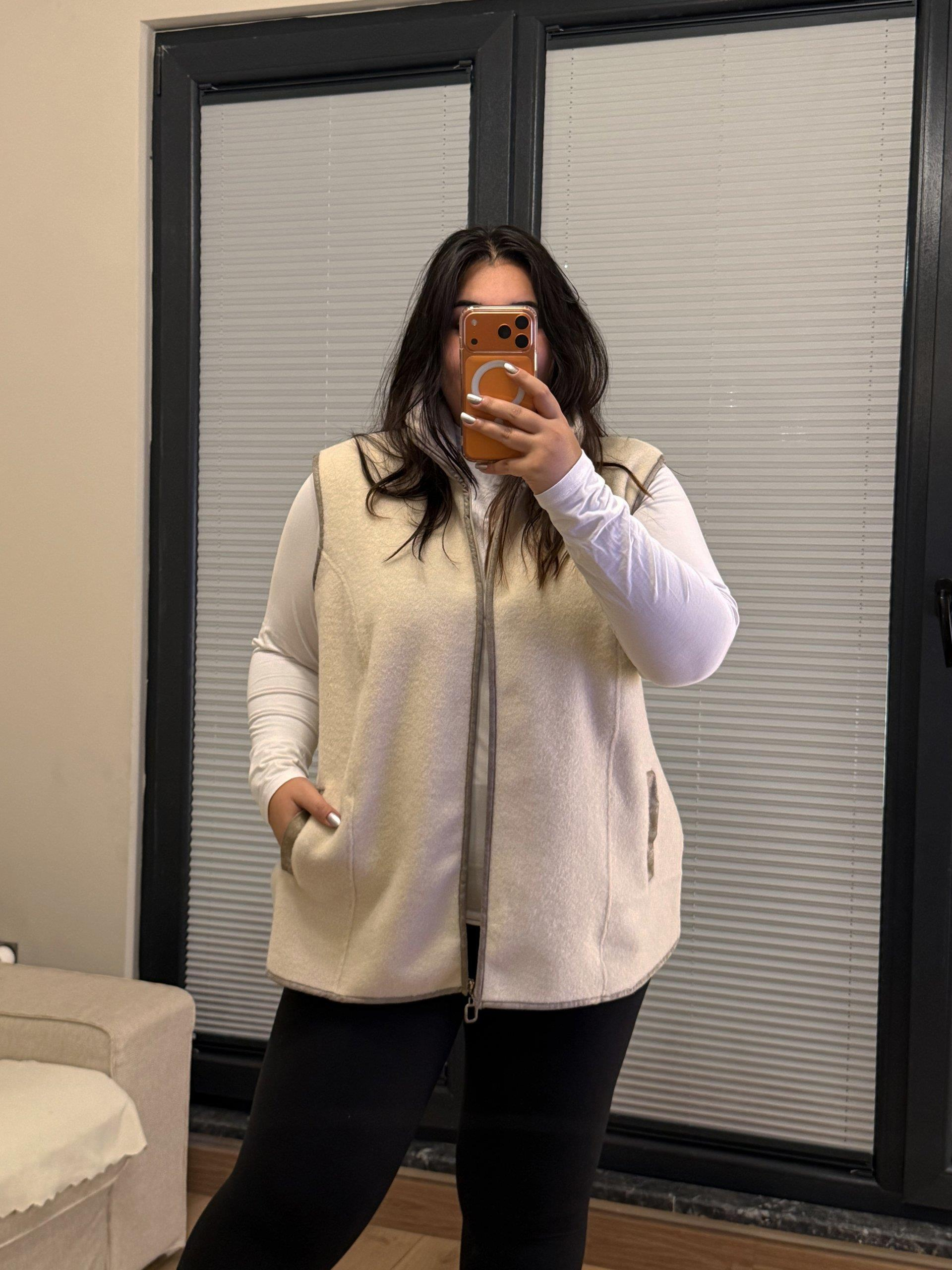 Oversize Premium Buklet Kumaş Yelek - Ekruu