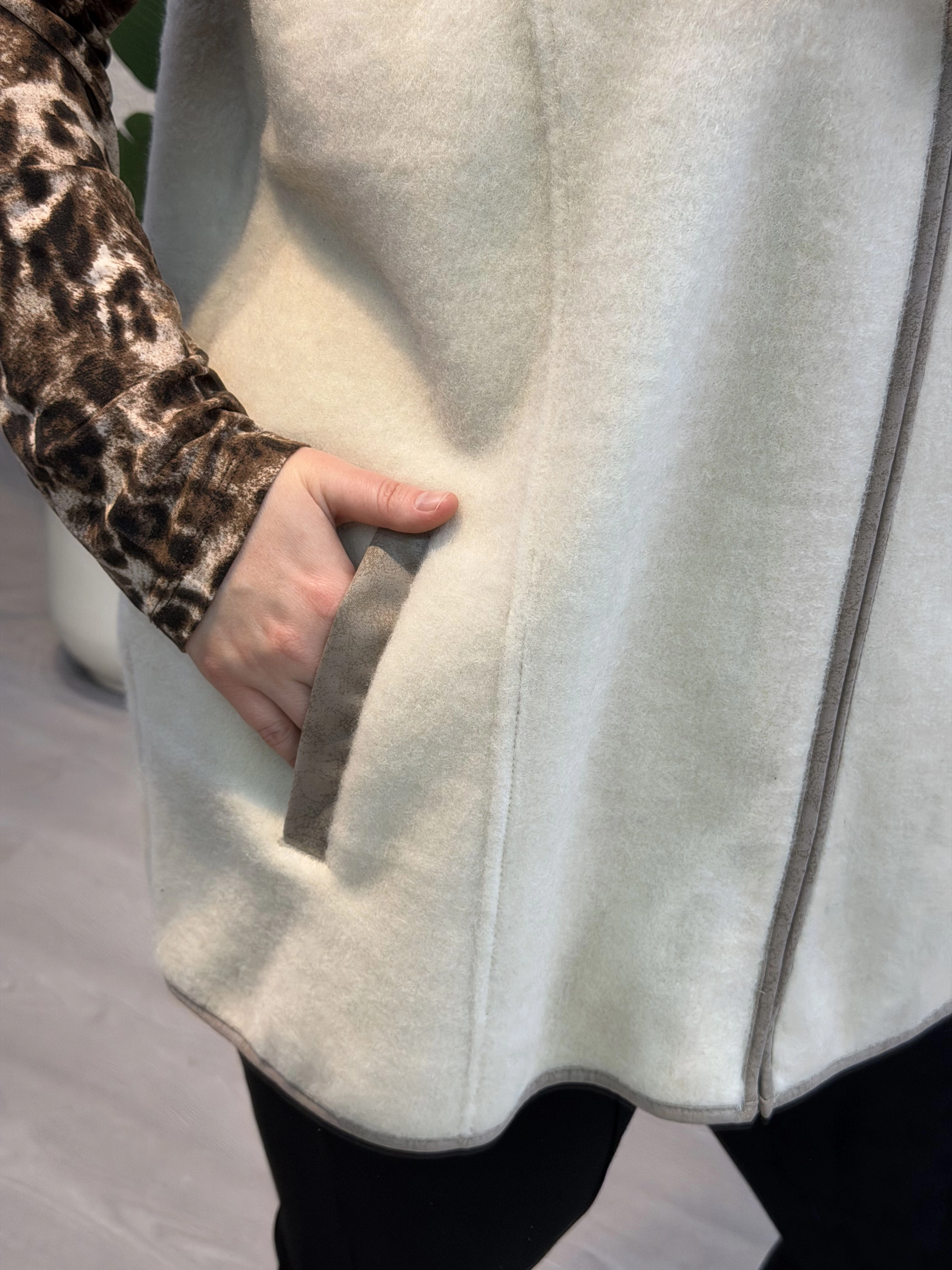 Oversize Premium Buklet Kumaş Yelek - Ekru