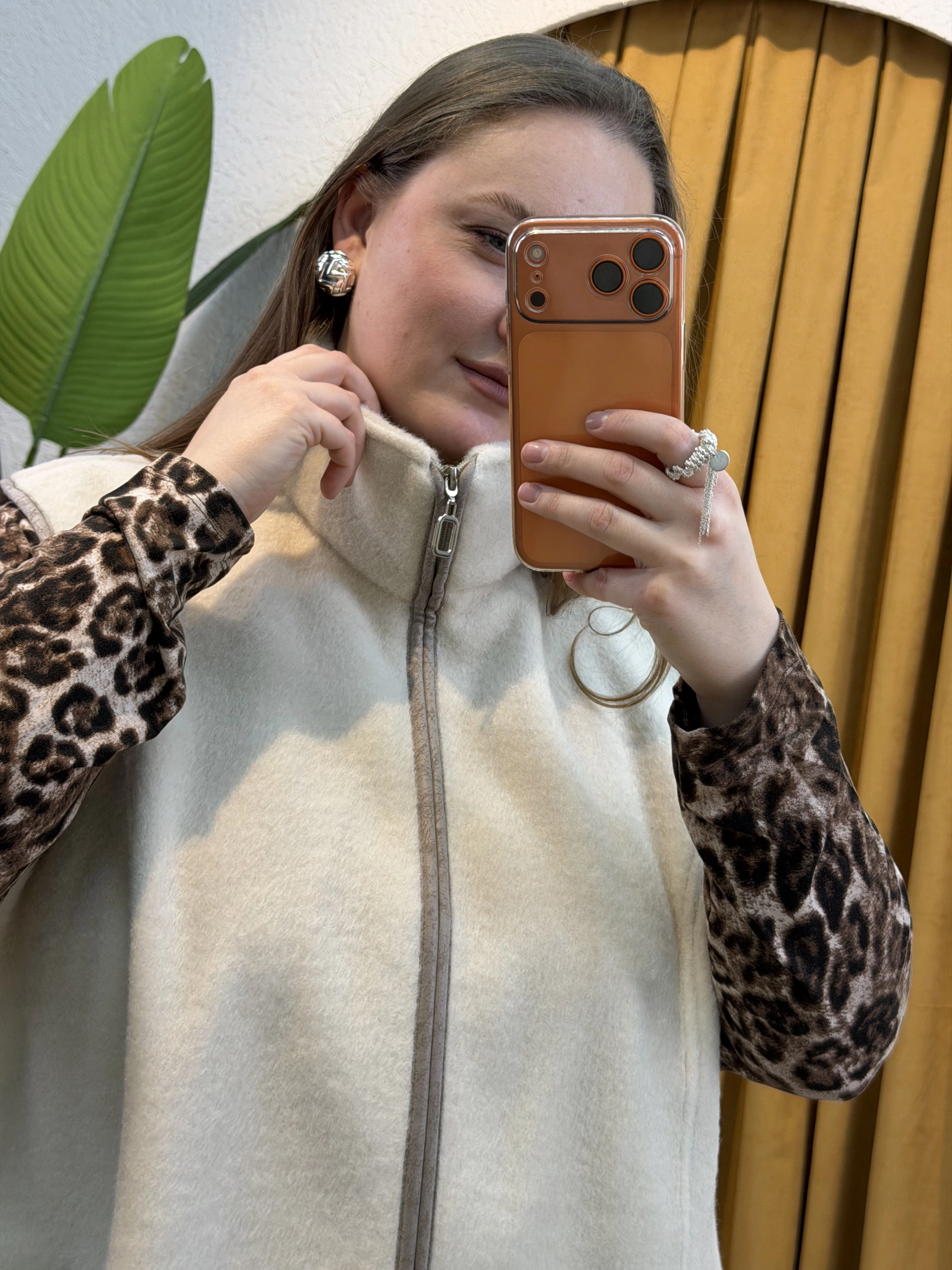 Oversize Premium Buklet Kumaş Yelek - Ekru