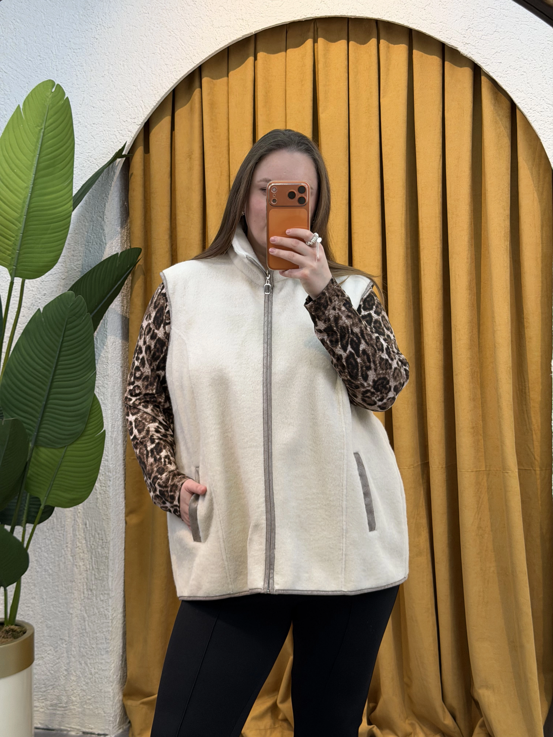 Oversize Premium Buklet Kumaş Yelek - Ekru