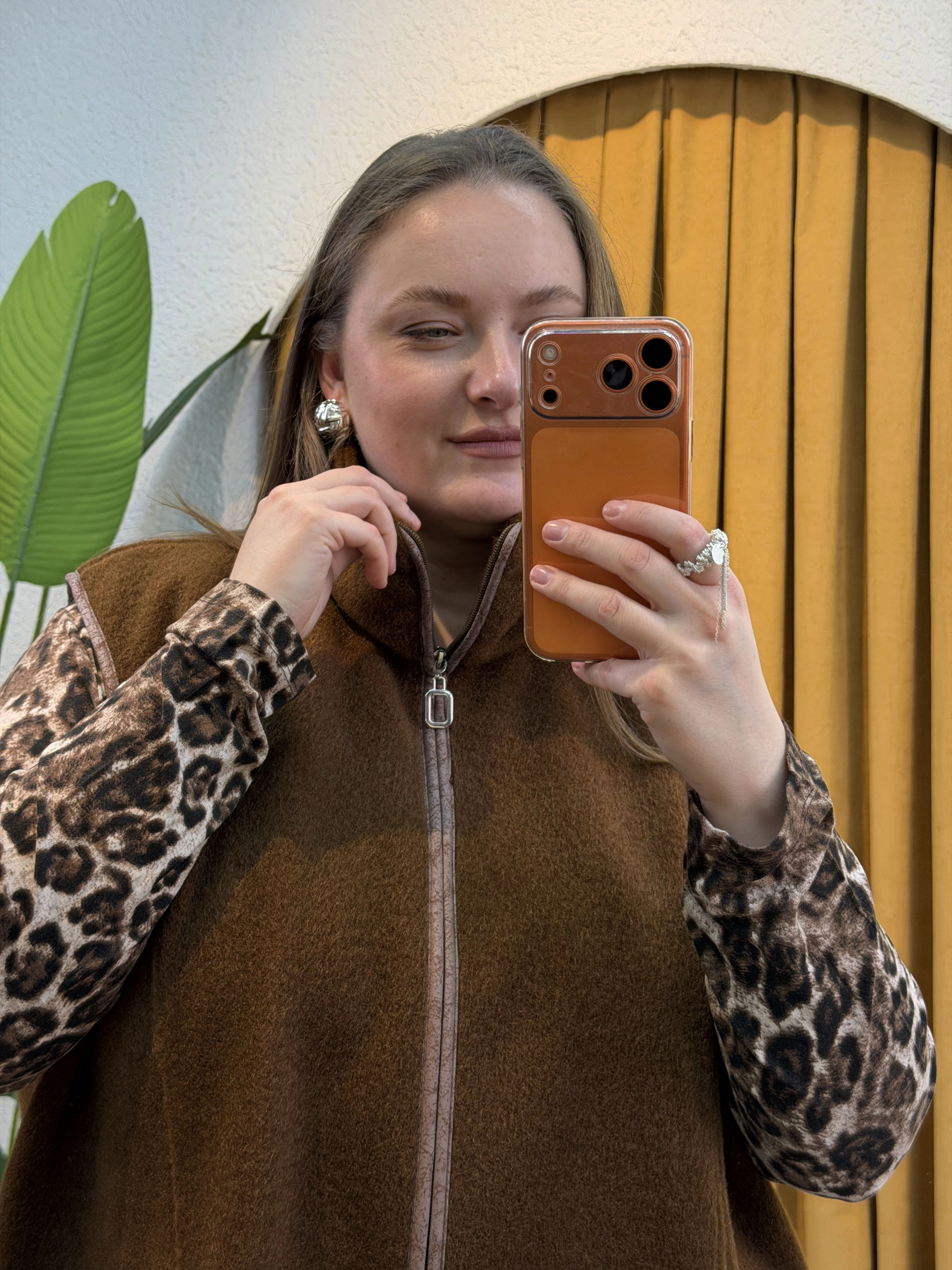 Oversize Premium Buklet Kumaş Yelek - Kahverengi