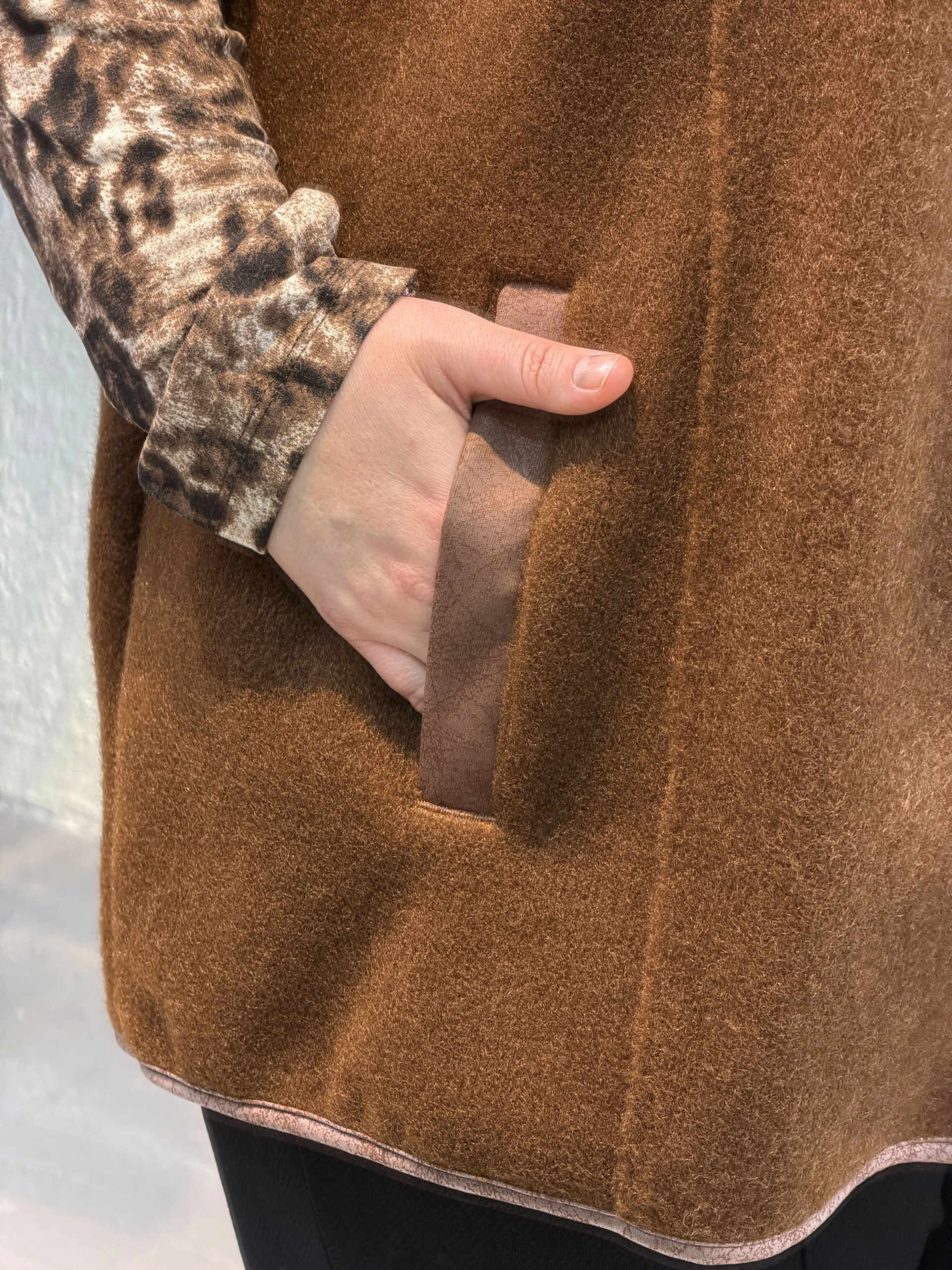 Oversize Premium Buklet Kumaş Yelek - Kahverengi