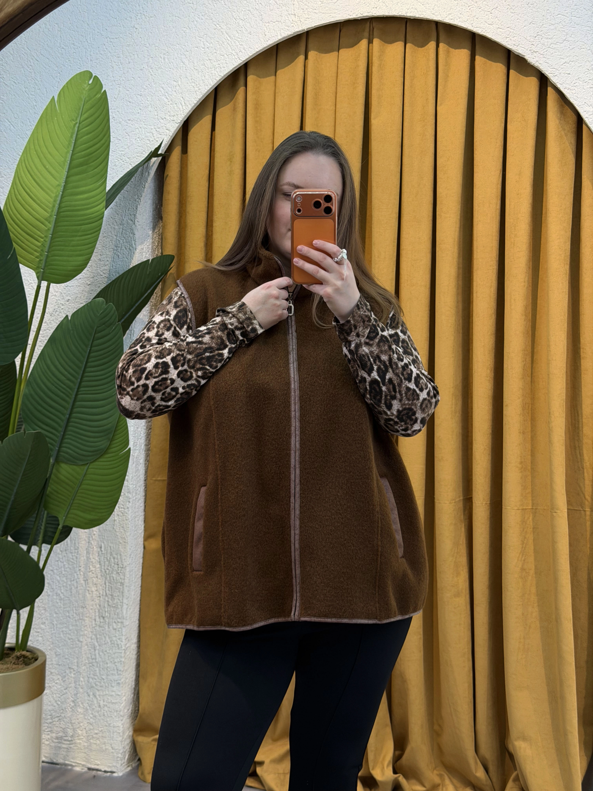 Oversize Premium Buklet Kumaş Yelek - Kahverengi