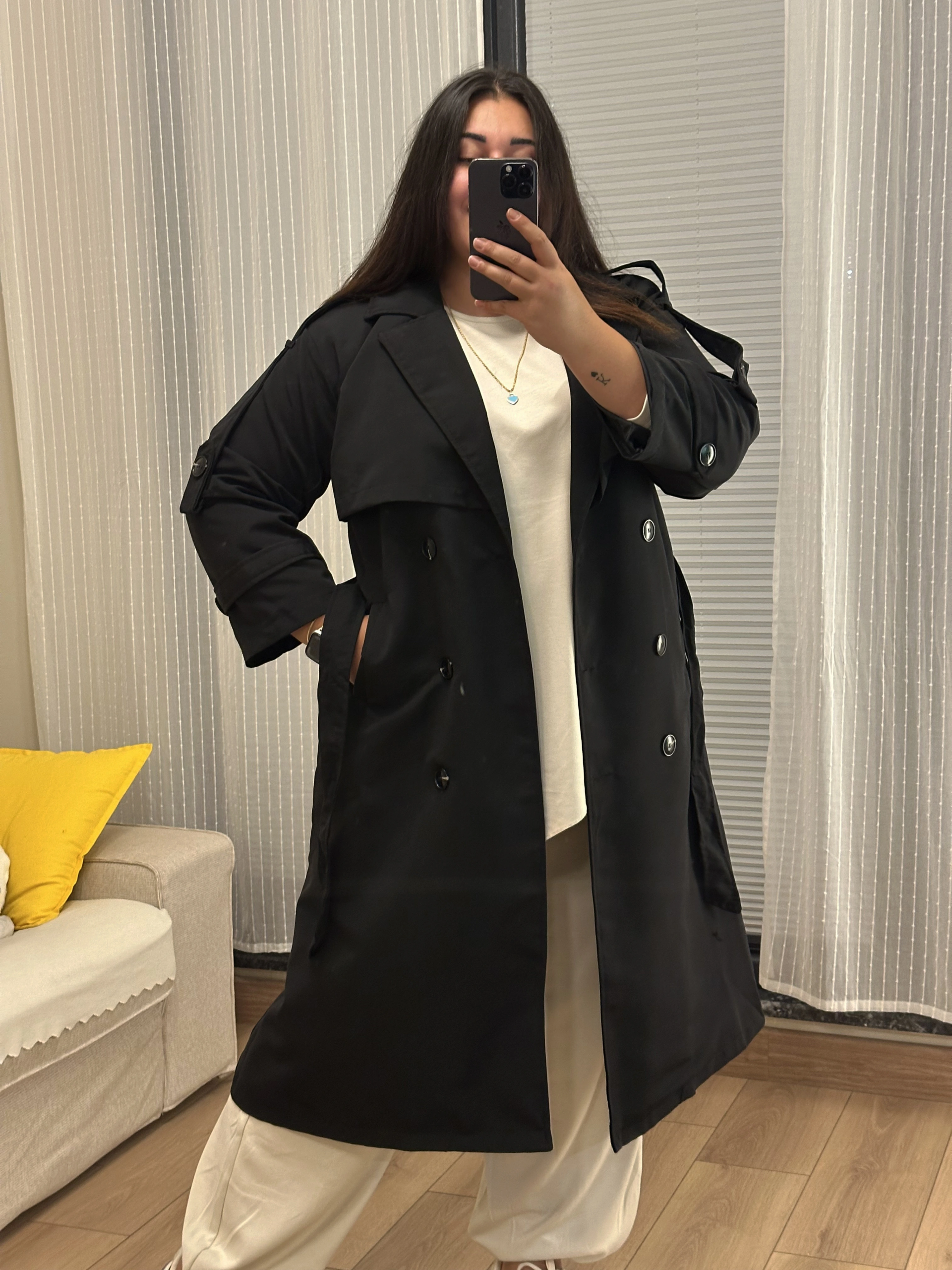 Oversize Premium Trençkot - Siyah