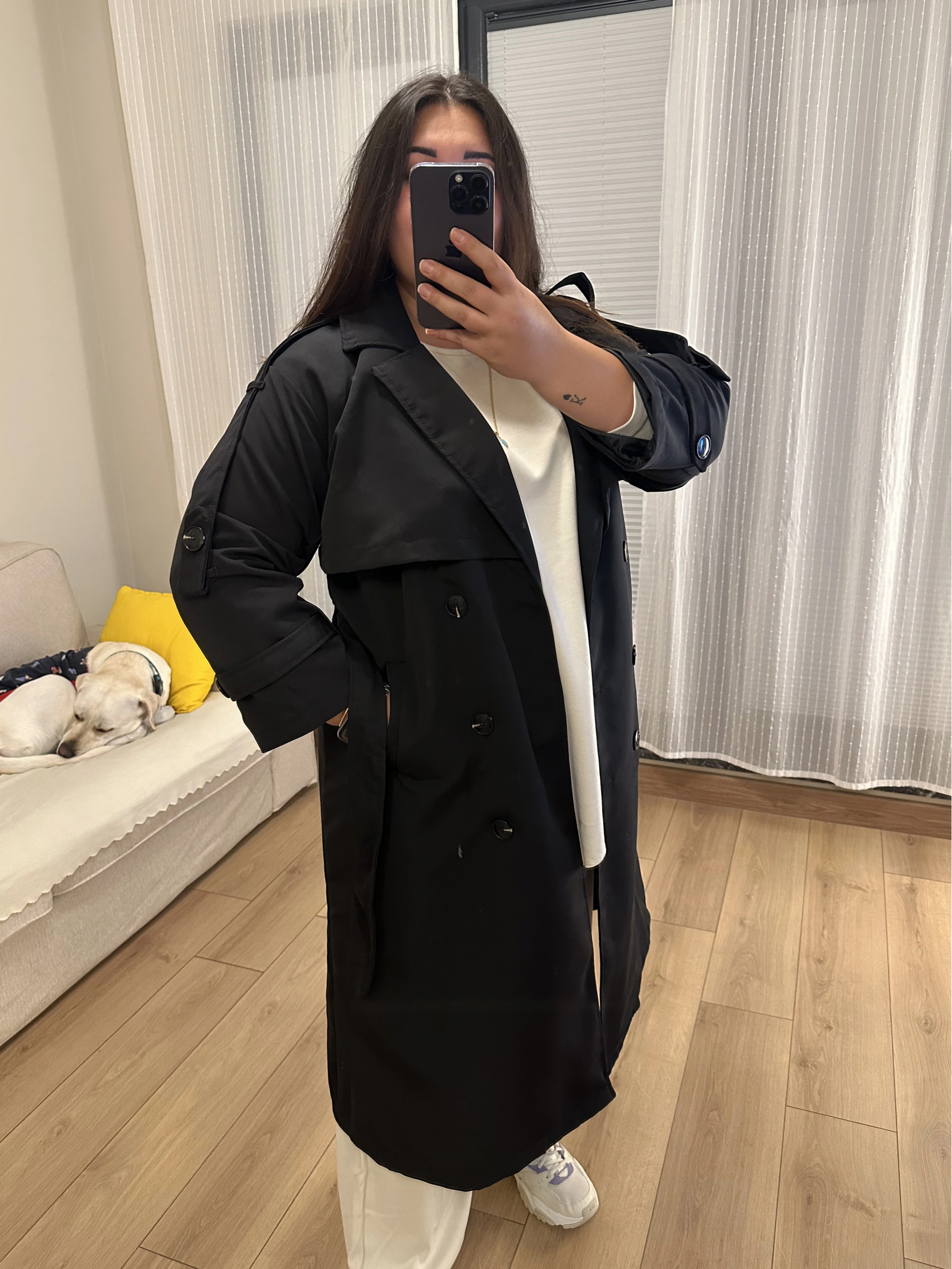 Oversize Premium Trençkot - Siyah