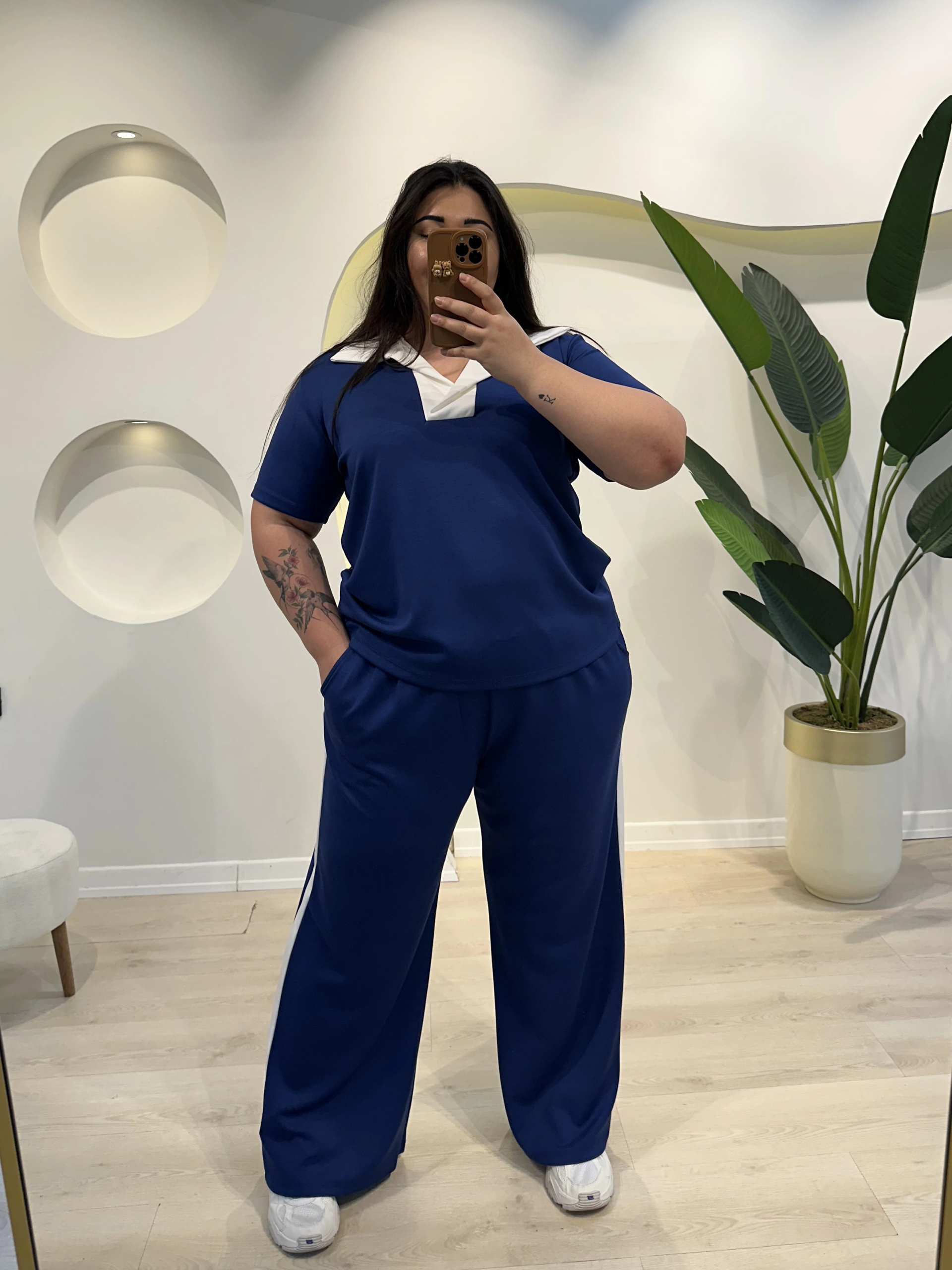 Oysho Modal Şeritli Polo Yaka Takım - Lacivert