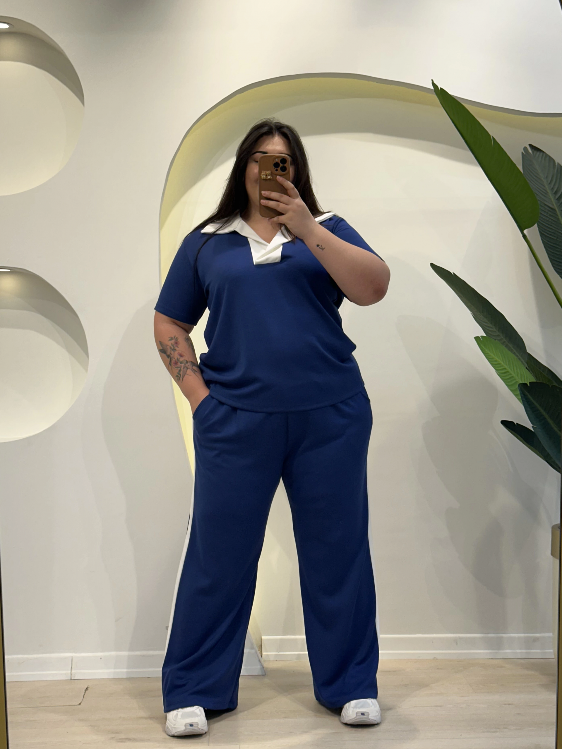 Oysho Modal Şeritli Polo Yaka Takım - Lacivert