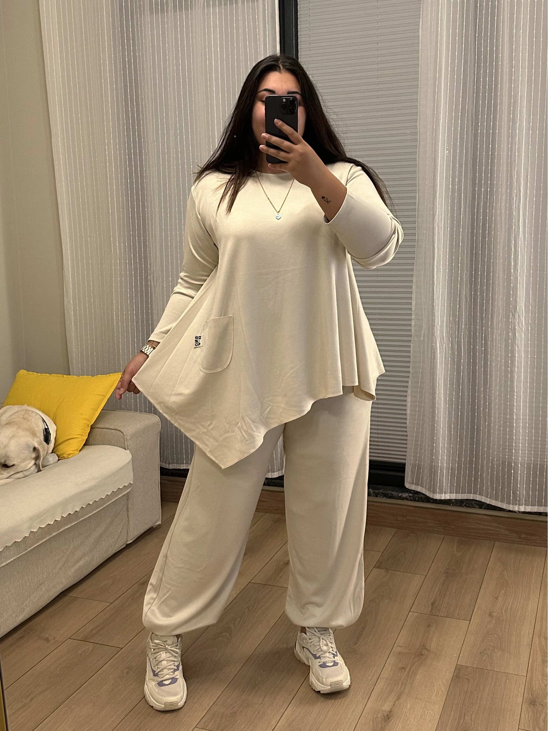 Premium Arma Detaylı Modal Eşofman Takımı - Krem