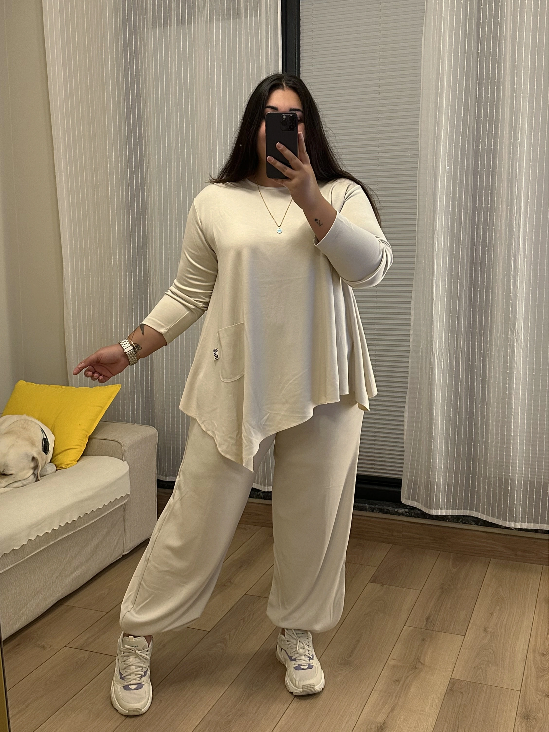 Premium Arma Detaylı Modal Eşofman Takımı - Krem