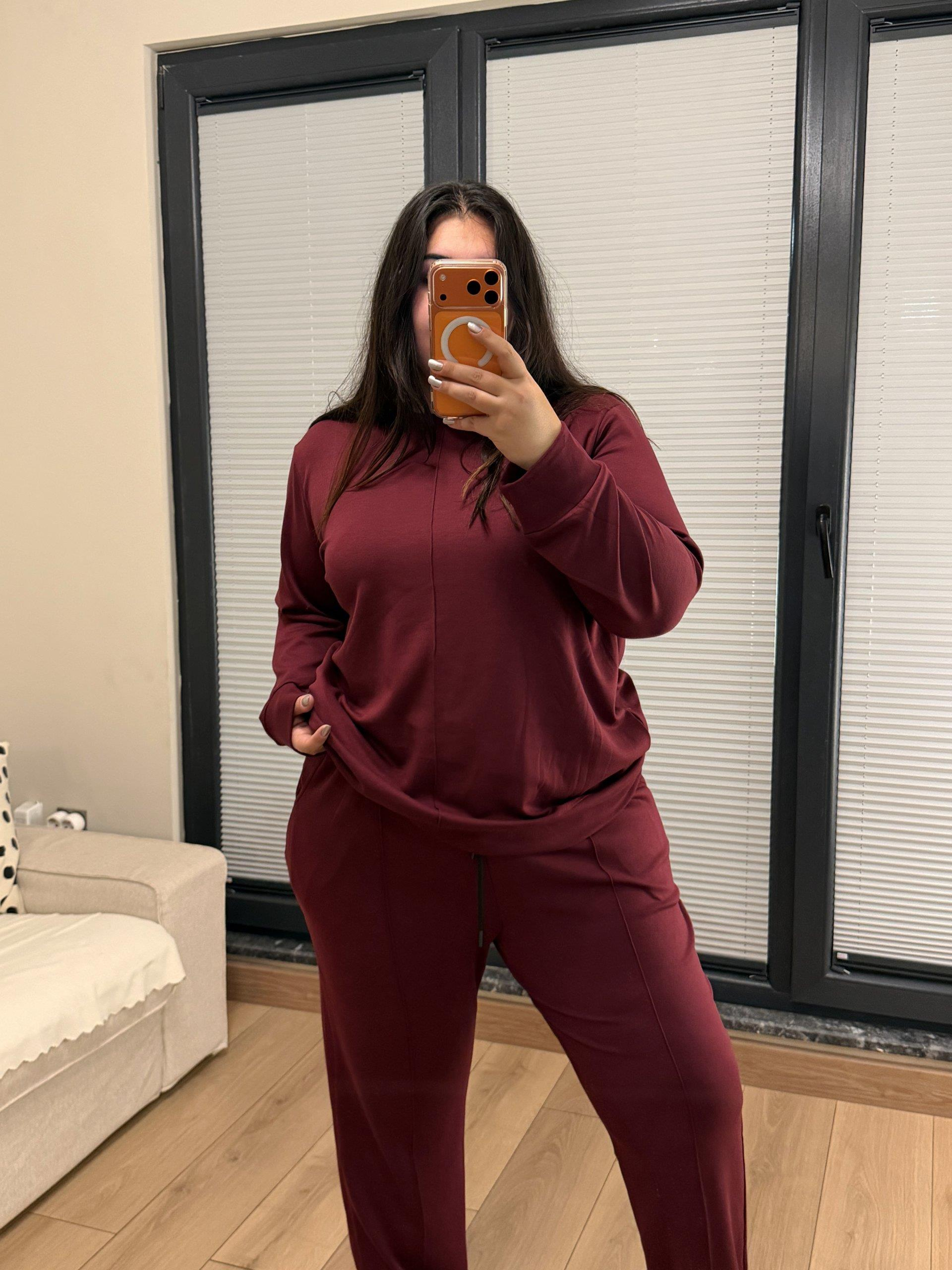 Premium Çıma Detaylı Modal Eşofman Takımı - Bordo