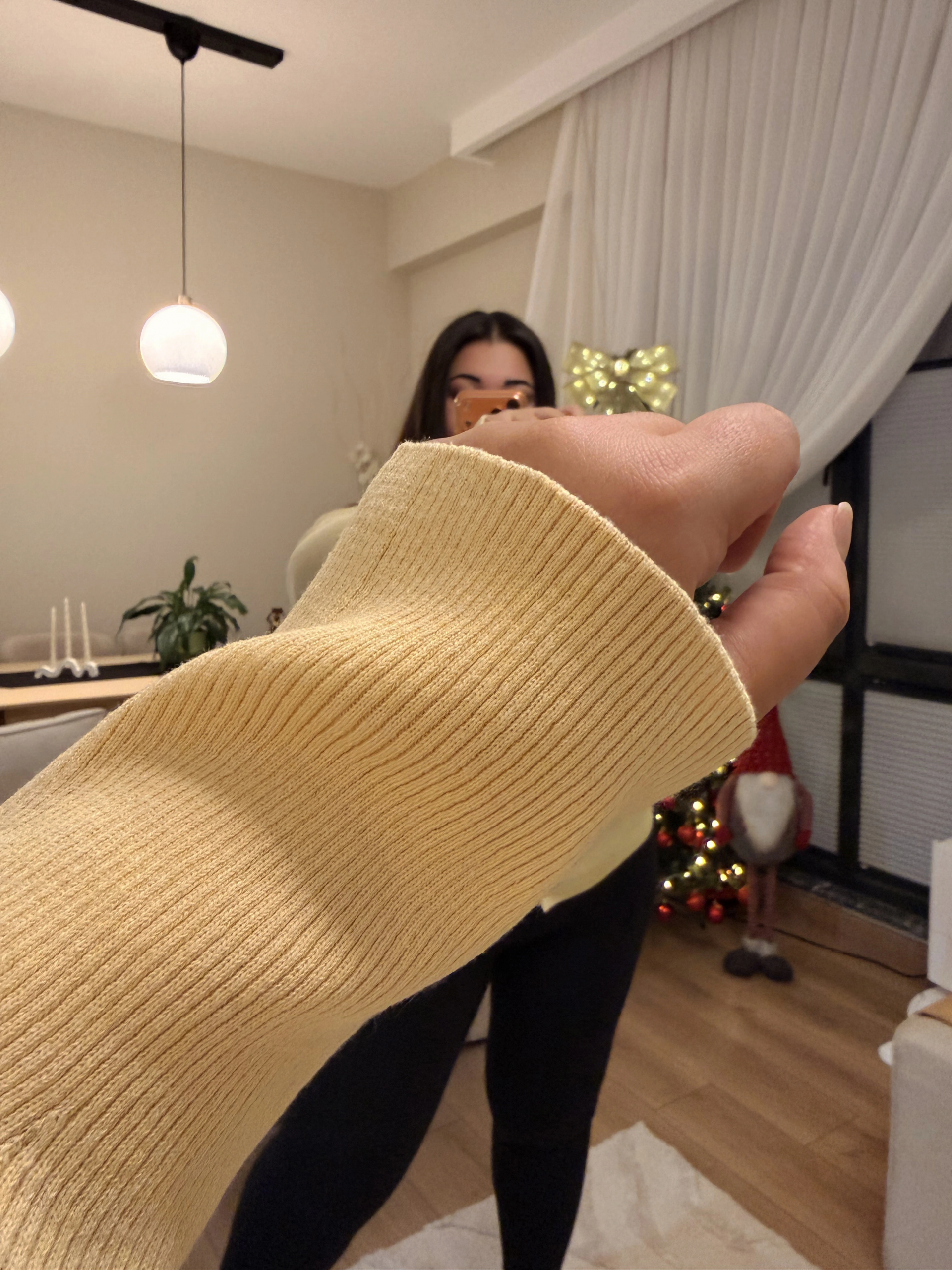 Premium Çizgili Düğmeli Triko Hırka - Sarı