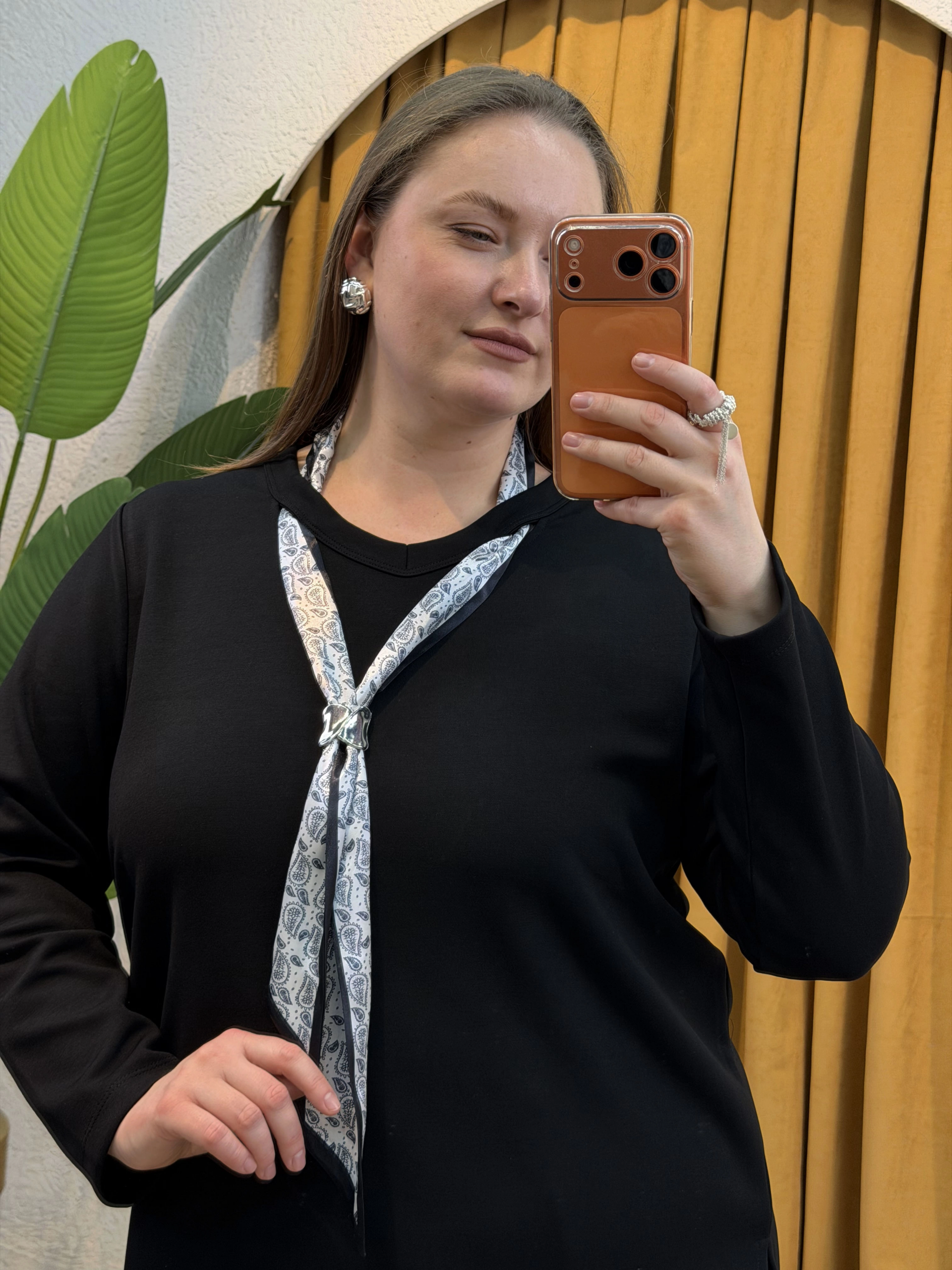 Premium Fular Detaylı Modal Bluz - Siyah