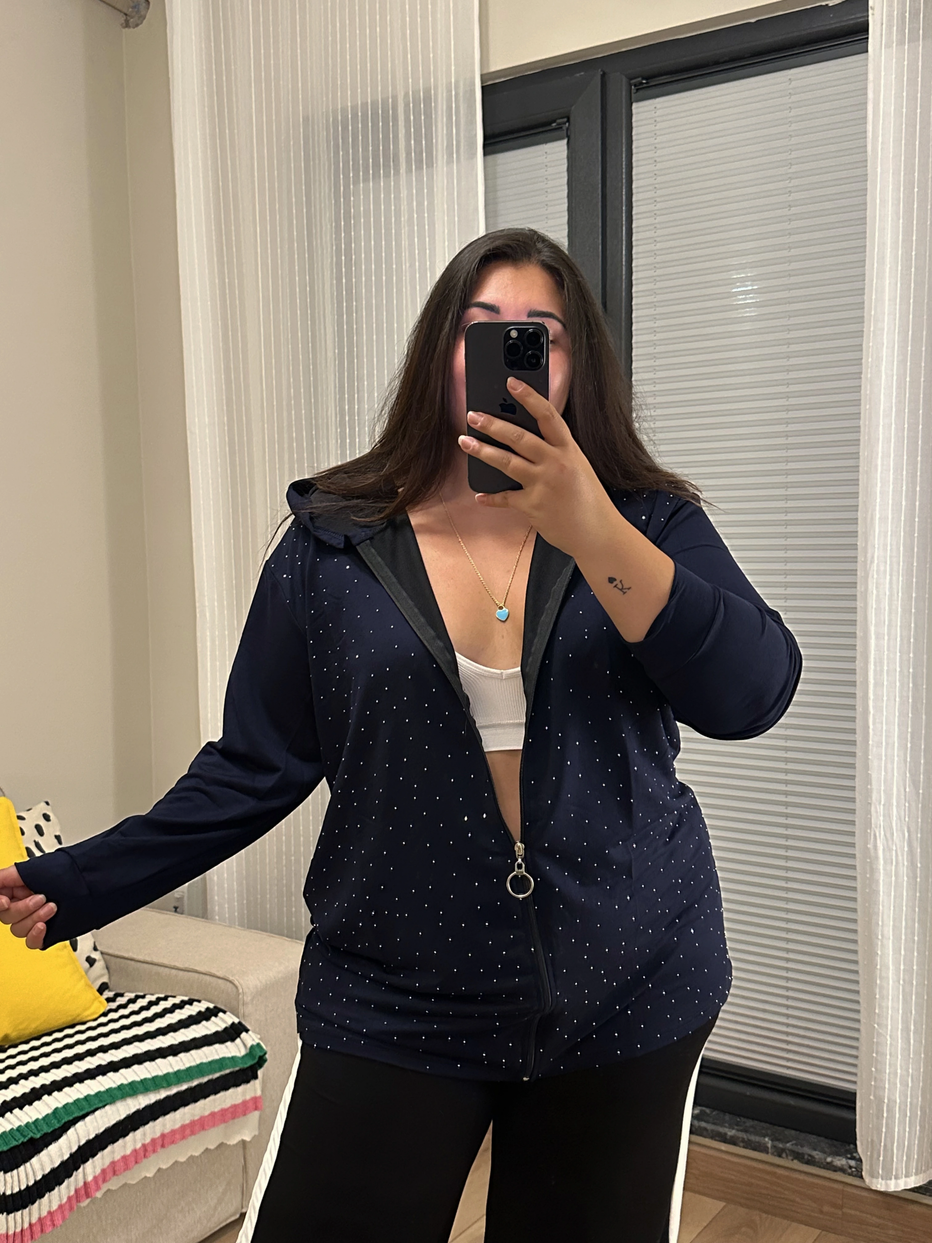 Taş Detaylı Fermuarlı Modal Hırka - Lacivert