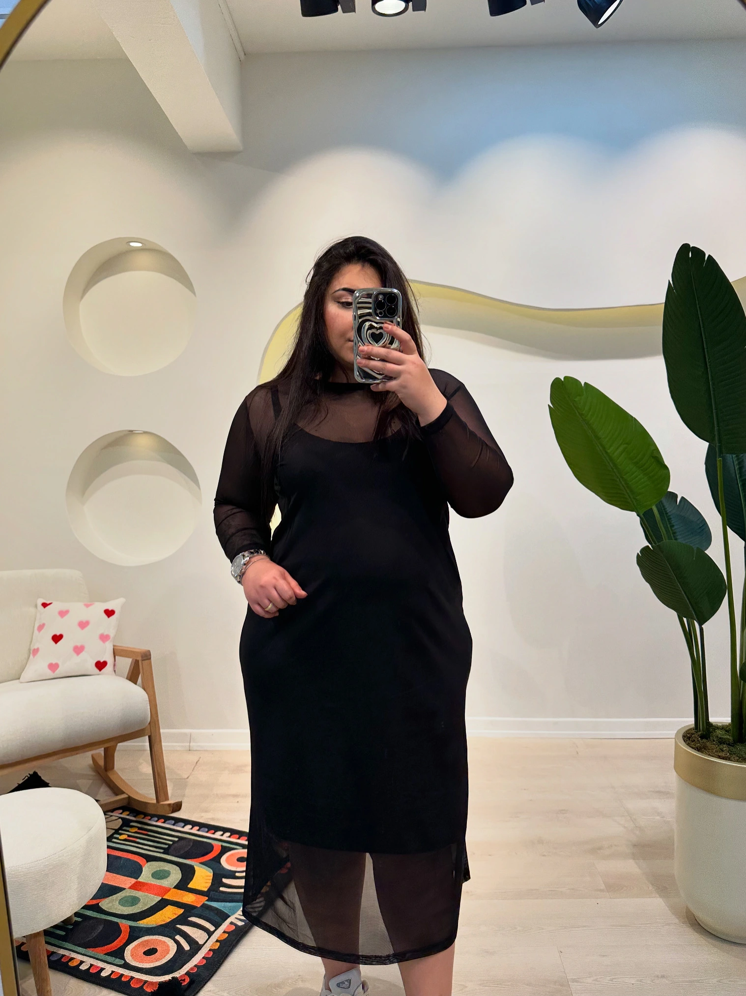 Tül Detaylı Astarlı Sandy Elbise - Siyah