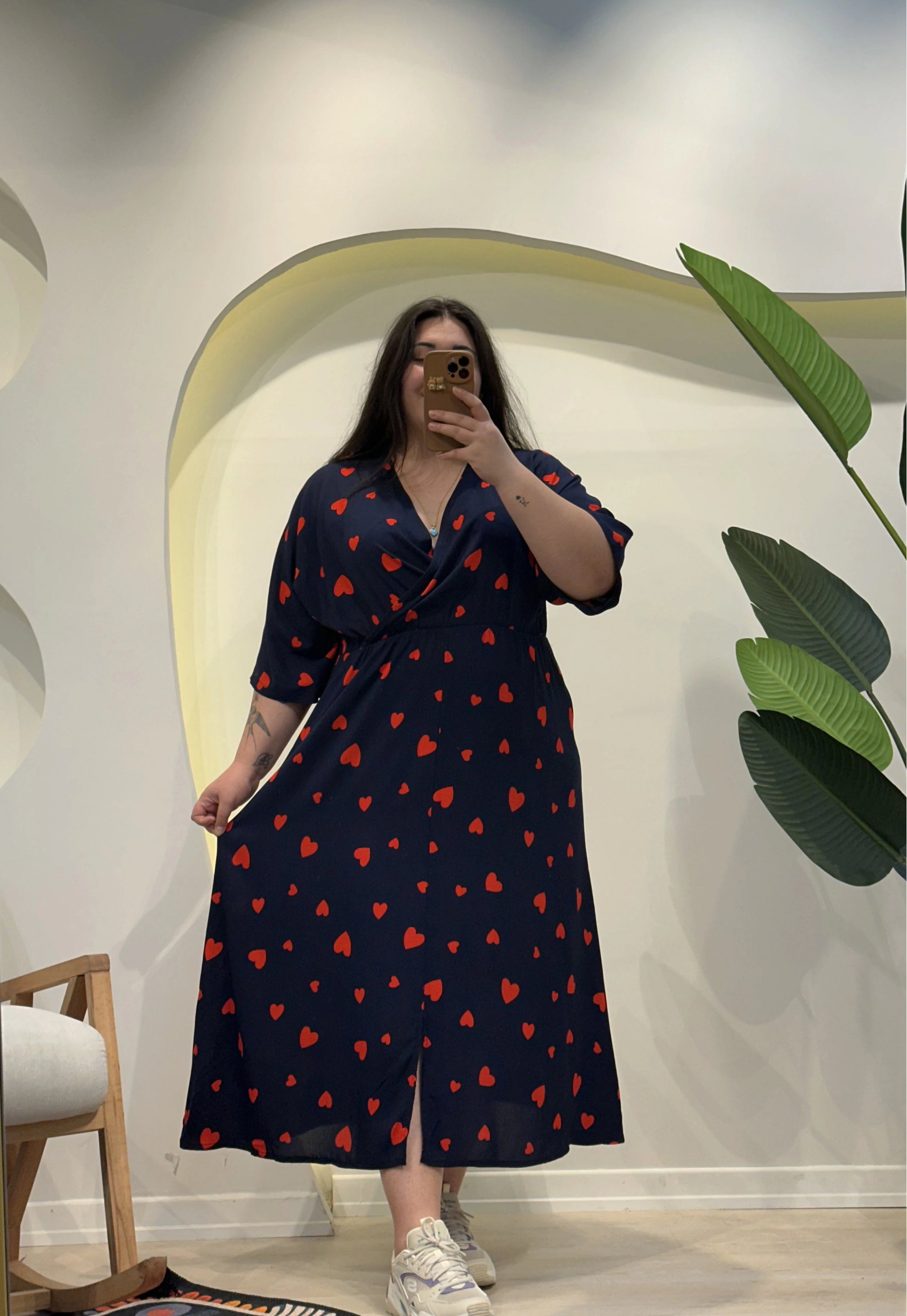 Yarasa Kol Beli Lastikli Viskon Elbise - Lacivert Kalpli